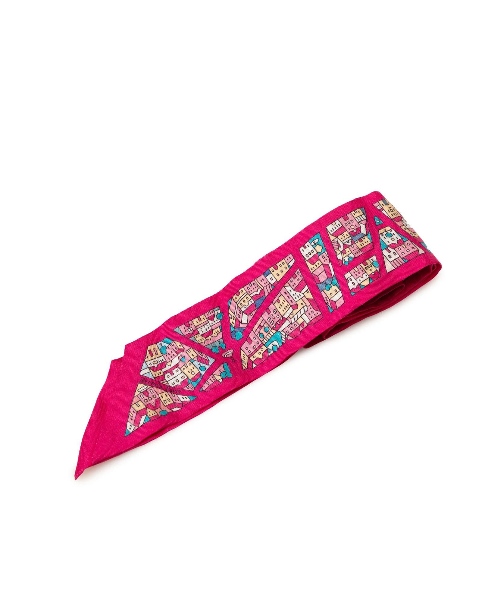 image of Hermes Silk Twilly Scarf With Print Design in Pink, Women's