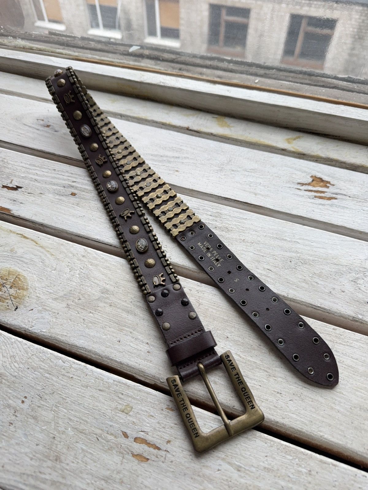 Japanese Brand RARE Save The Queen Vera Pelle Italian Studded Leather Belt Size ONE SIZE - 3 Thumbnail