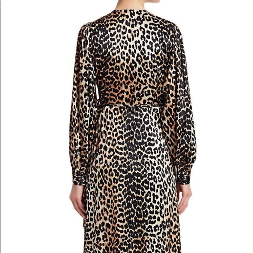 Ganni GANNI Stretch Silk Satin Leopard Wrap Dress, 4 Size S / US 4 / IT 40 - 3 Thumbnail