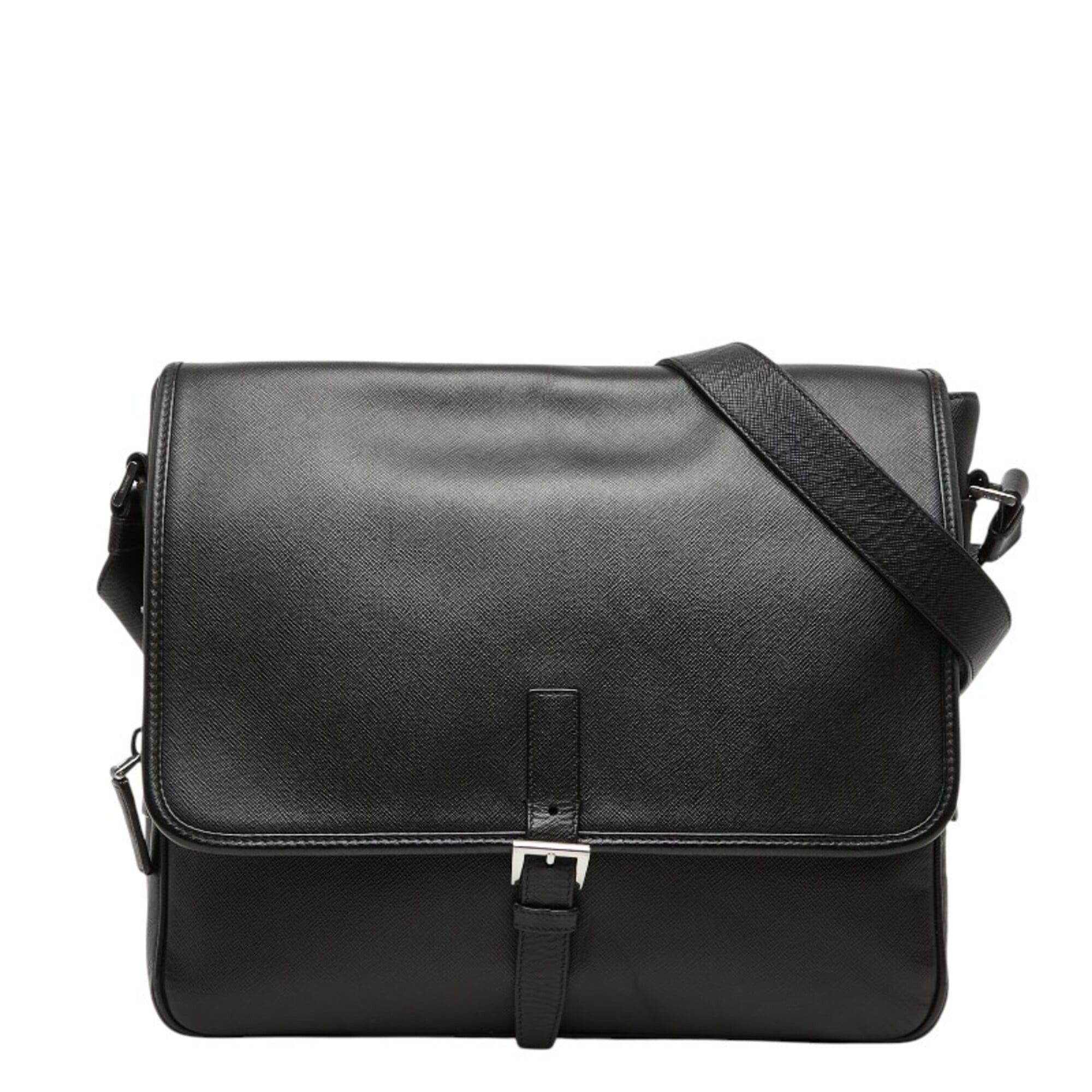 Prada Prada Triangle Logo Plate Shoulder Bag Messenger Black Saffiano Leather Women's PRADA Size ONE SIZE - 1 Thumbnail