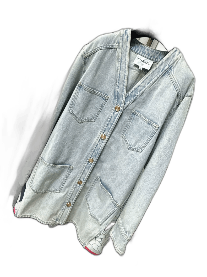 Chanel Chanel 21C Denim Jacket with Camellia Detail Size M / US 6-8 / IT 42-44 - 1 Thumbnail