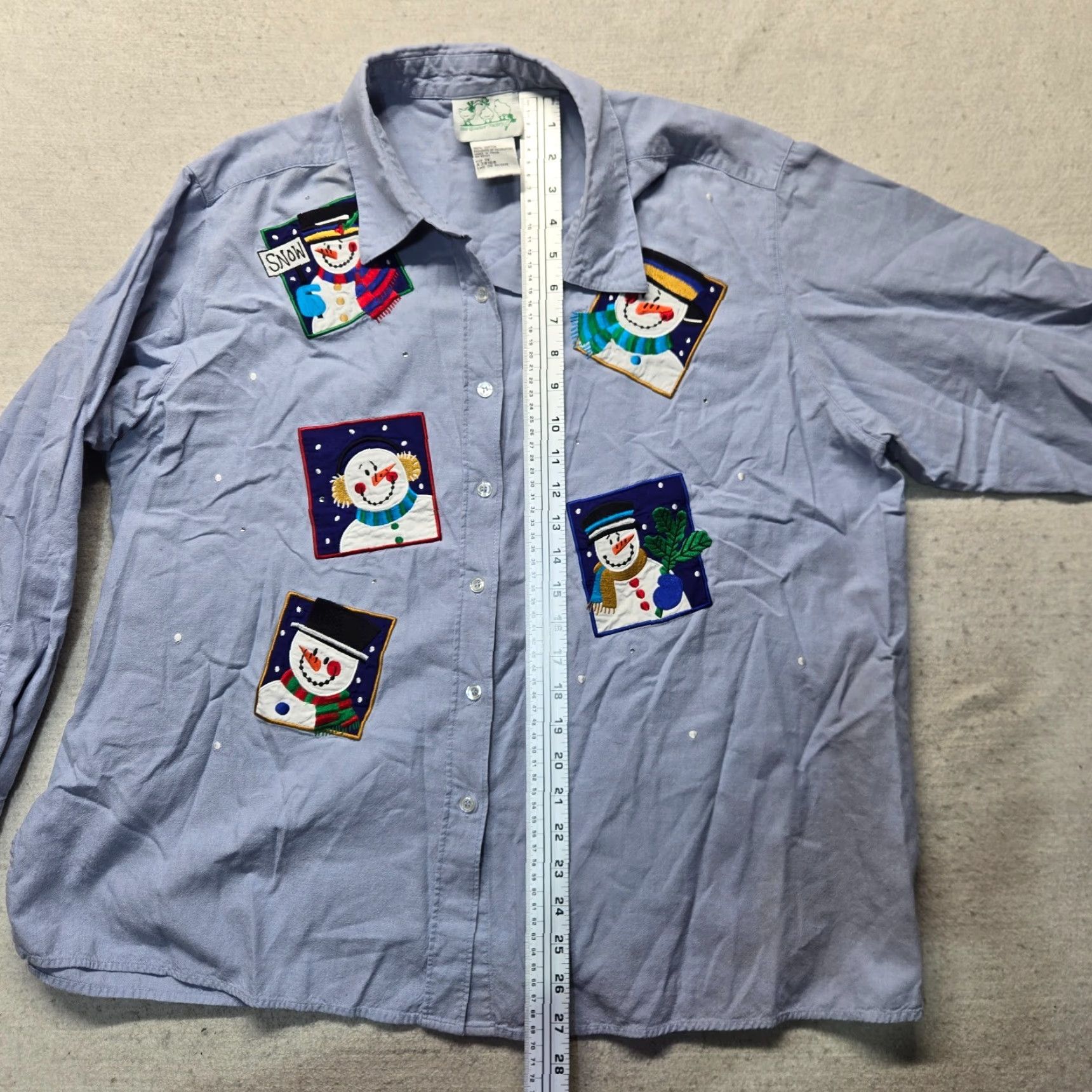 Quacker Factory The Quacker Factory Button-Up Shirt 1X Adult Women's Blue Snowman Patch Vintage No Size XL / US 12-14 / IT 48-50 - 7 Thumbnail