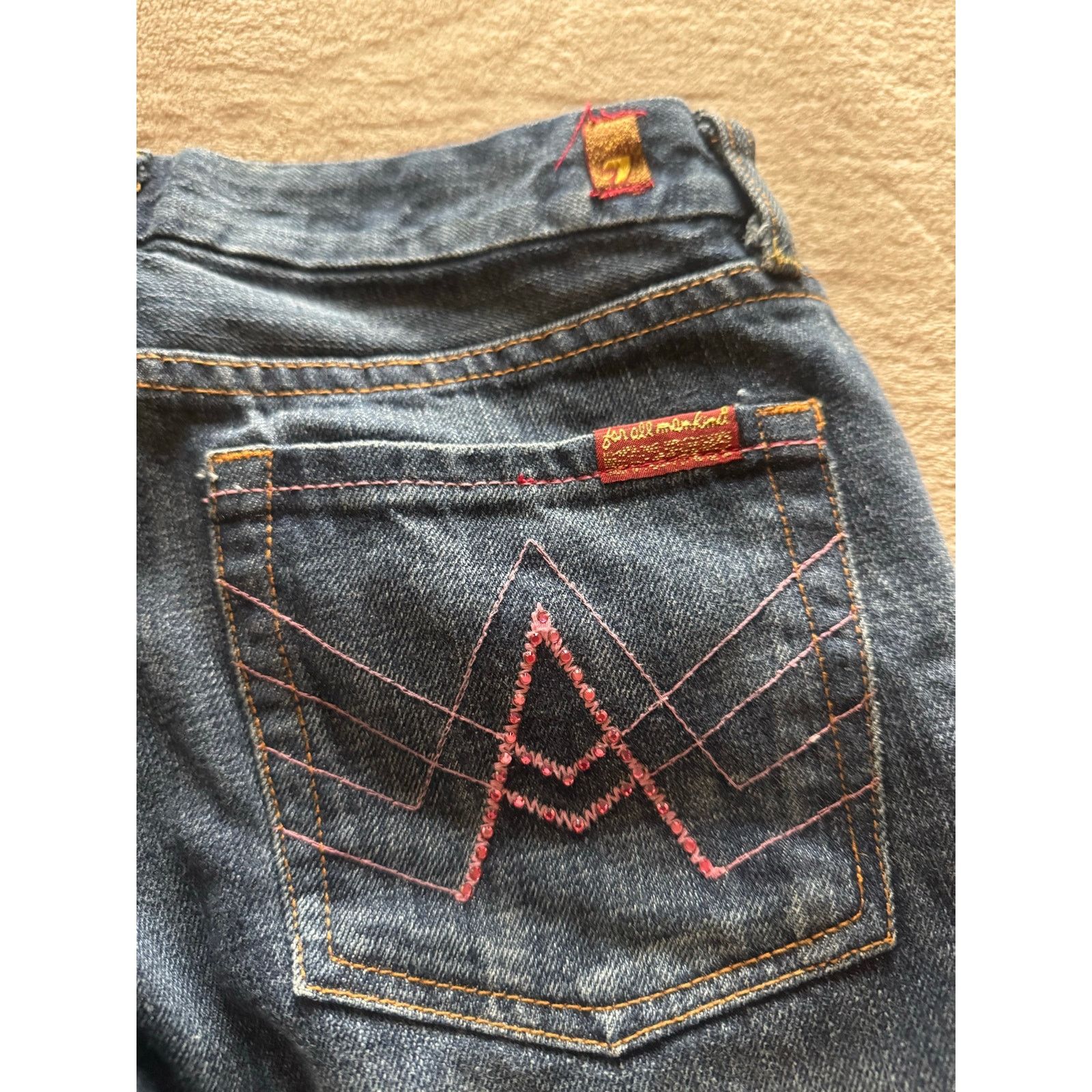7 For All Mankind 7 For All Mankind Indigo Bootcut Jeans Pink Sequin Pocket Size 27" / US 4 / IT 40 - 6 Thumbnail