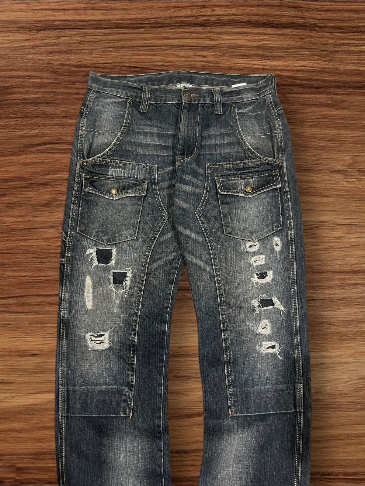 Japanese Brand × Le Grande Bleu (L.G.B.) × Tornado Mart Vintage Japanese Double Knee Multi Pocket Distressed Jeans Size US 31 - 3 Thumbnail