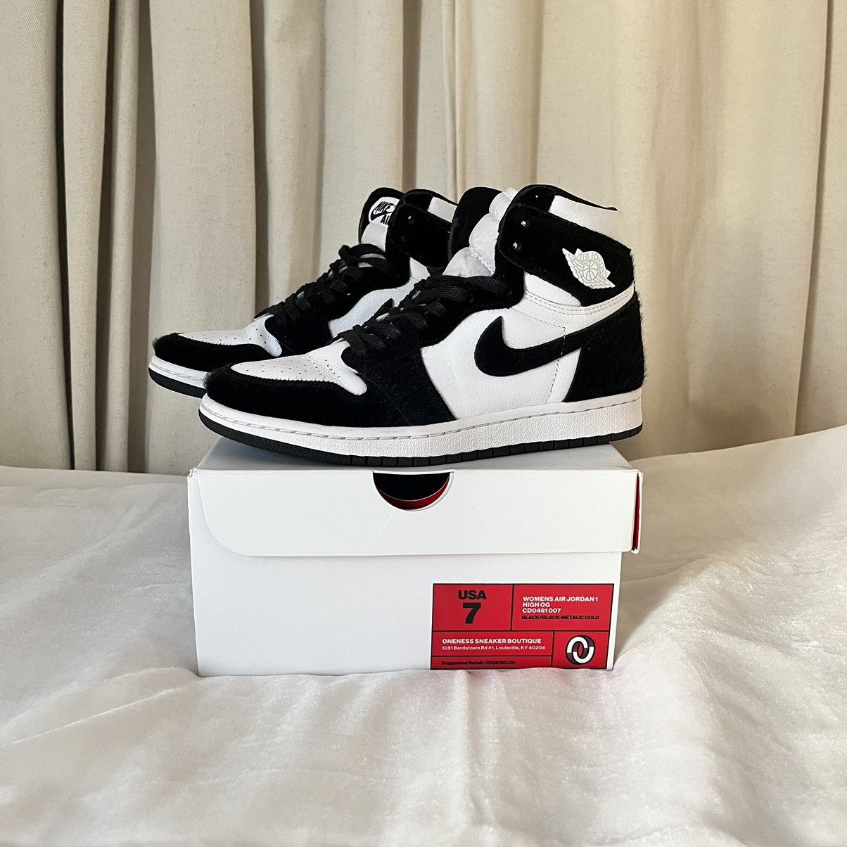 image of Nike Air Jordan 1 Retro High OG Twist “Panda” (2019) Shoes in Black, Women's (Size 7)