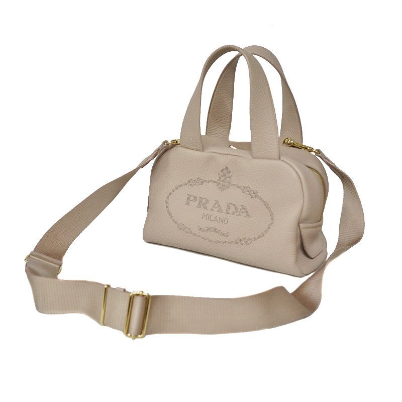 Prada Top Handle Bag 2 Way Bag Leather Vitello Dino Soft Ninfea Beige