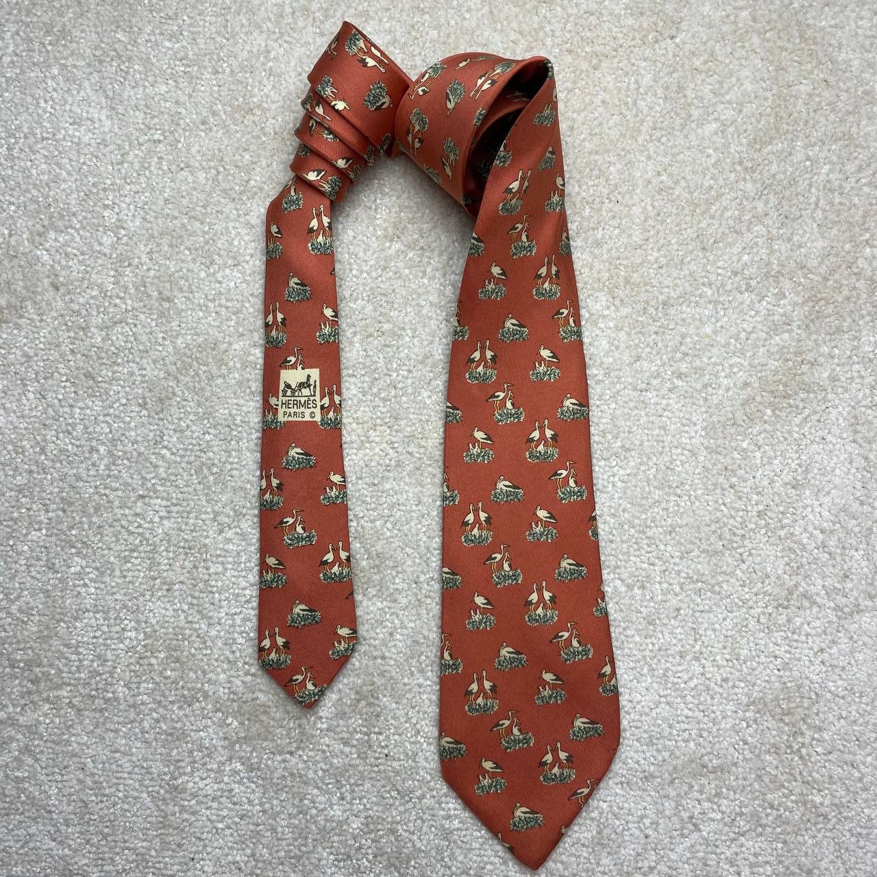 Hermes Paris Silk Tie 7393 PA Birds