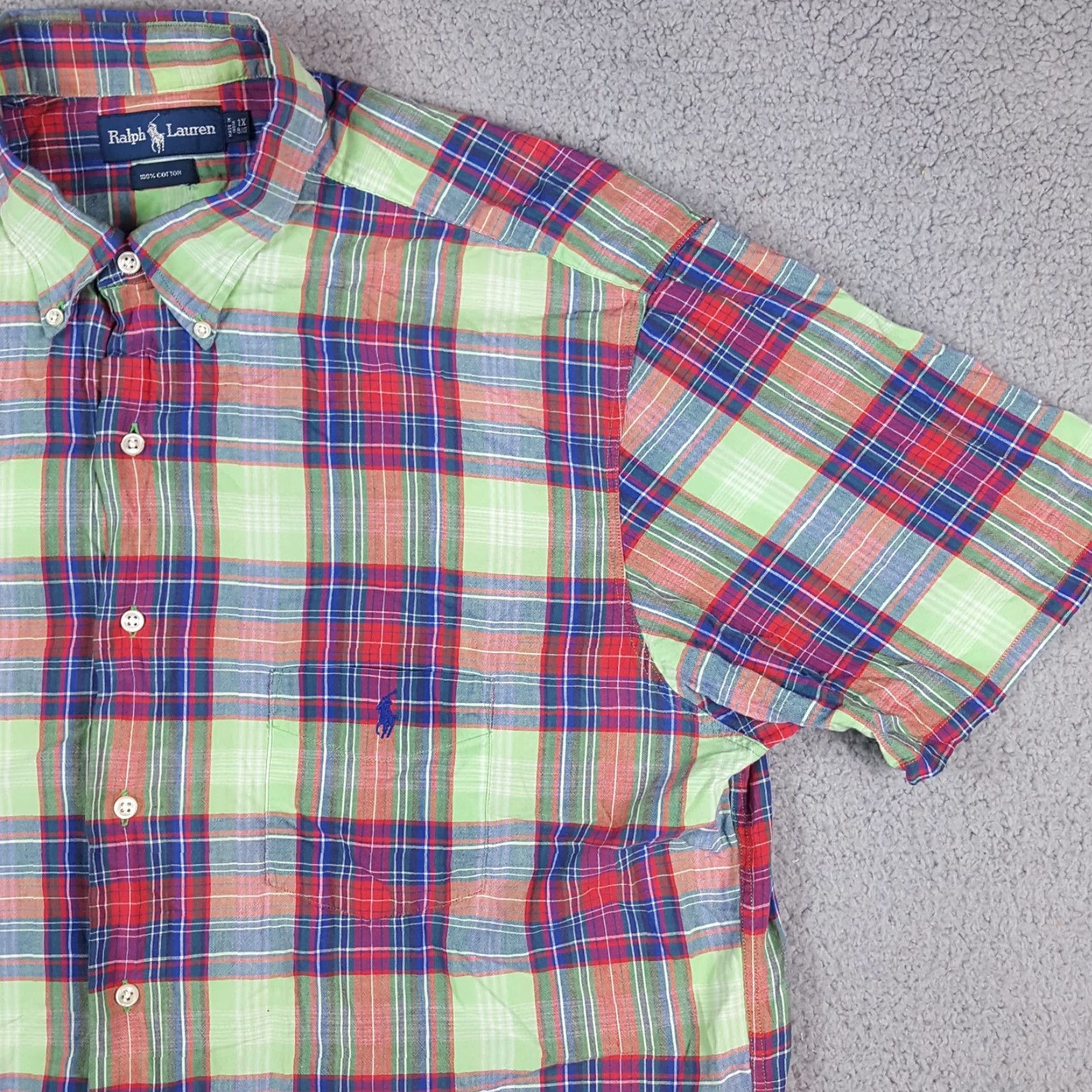 Ralph Lauren VINTAGE Ralph Lauren Plaid Shirt Mens Size 1X Short Sleeve Button-Down Preppy Madras 90s Classic Workwear Polo Pony Logo Mens Size US XL / EU 56 / 4 - 4 Thumbnail