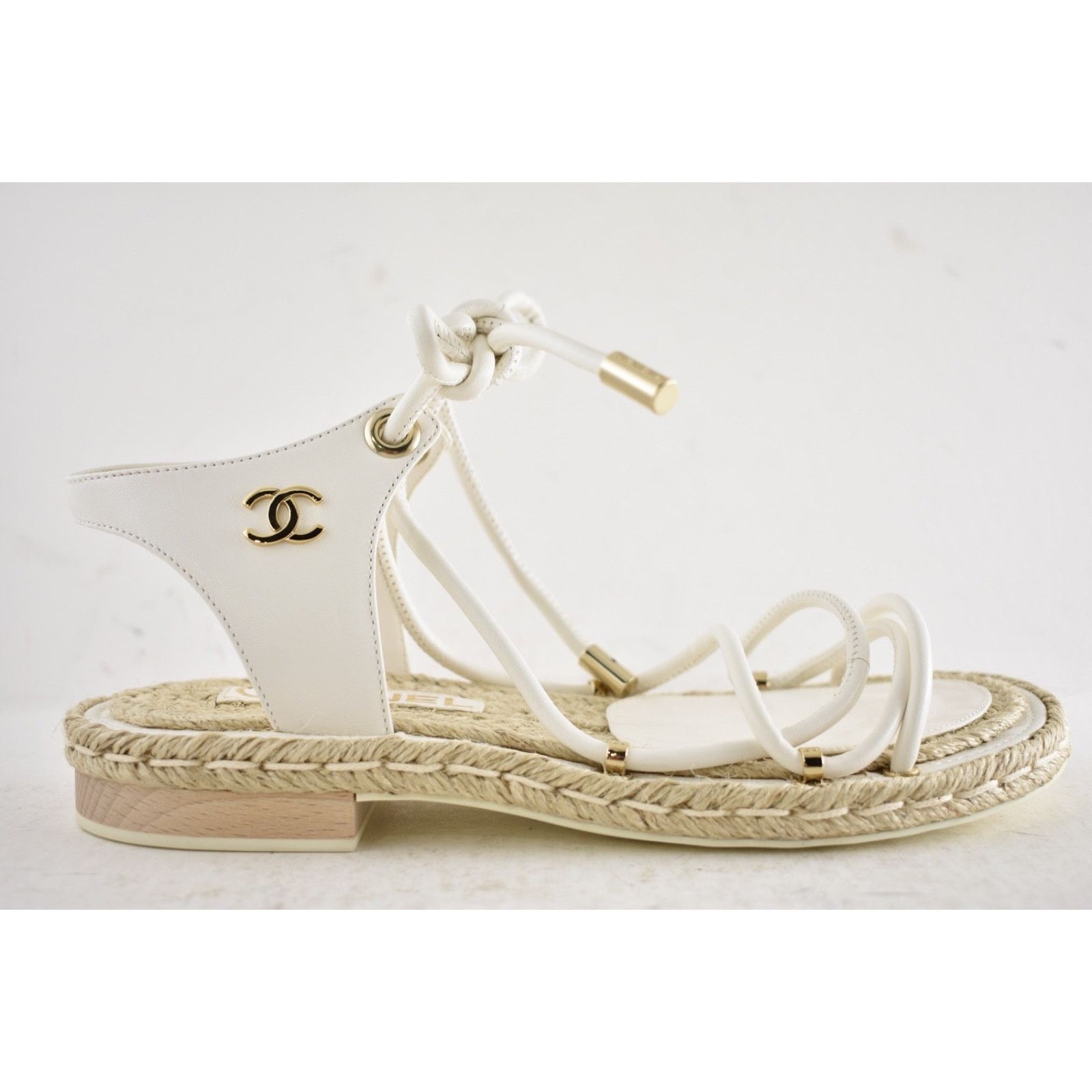 Chanel Chanel White Lambskin CC Mules Lace Up Espadrille Sandal 36 Size US 6 / IT 36 - 2 Thumbnail