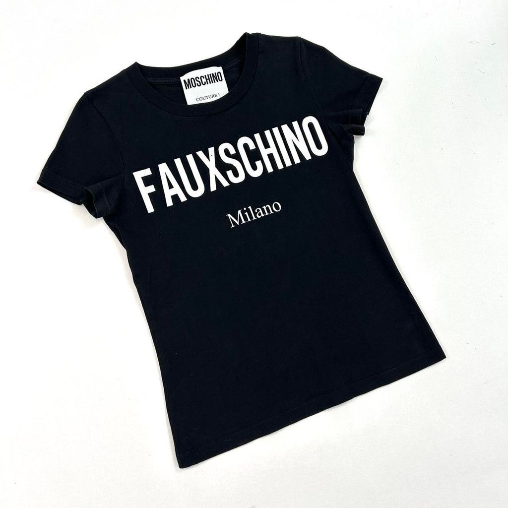 Moschino Moschino black tshirt, white 'FAUXSCHINO' Size S / US 4 / IT 40 - 1 Thumbnail