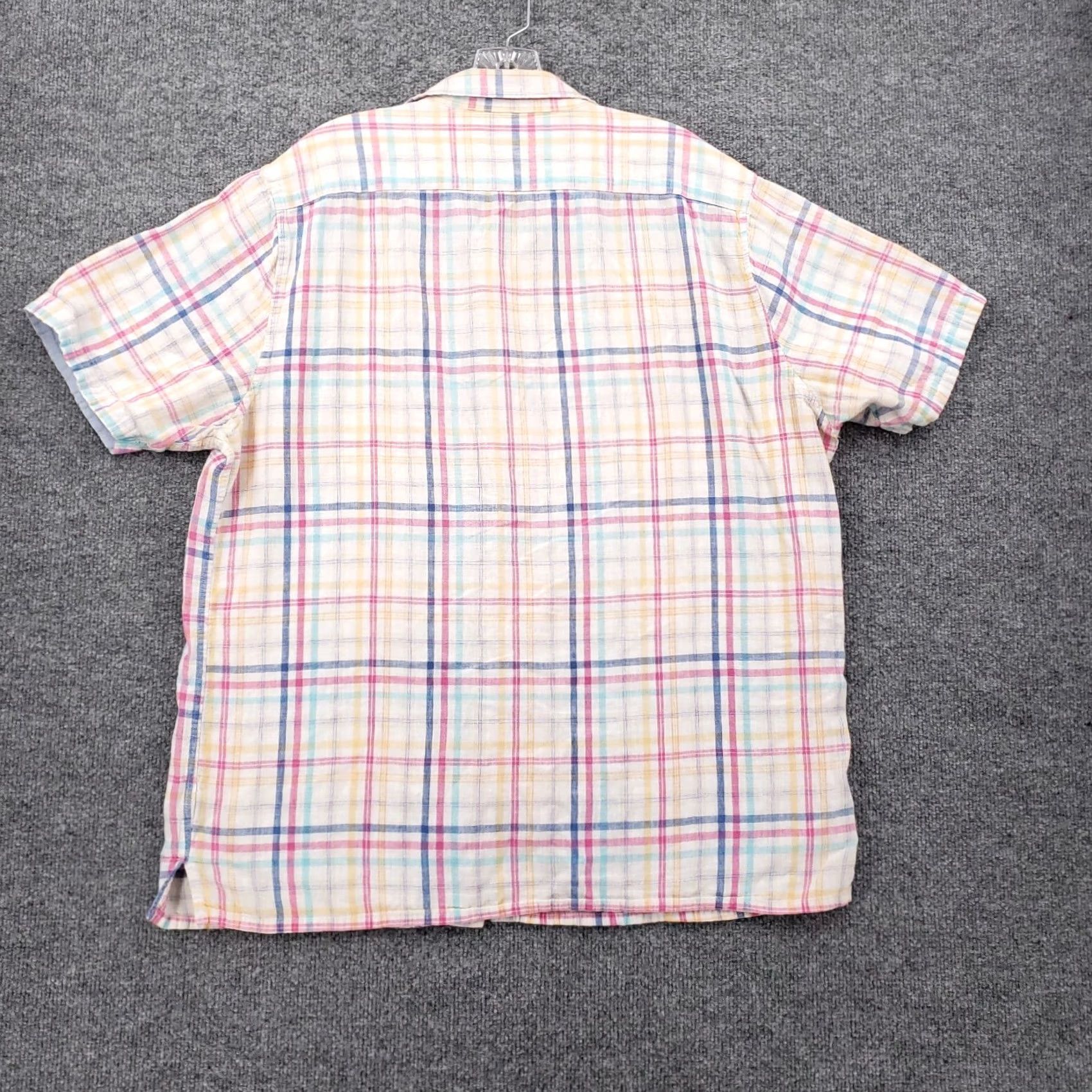 Vintage Alan Flusser White Plaid Linen Button Up Shirt Mens XL Short Sleeve Size US XL / EU 56 / 4 - 2 Thumbnail