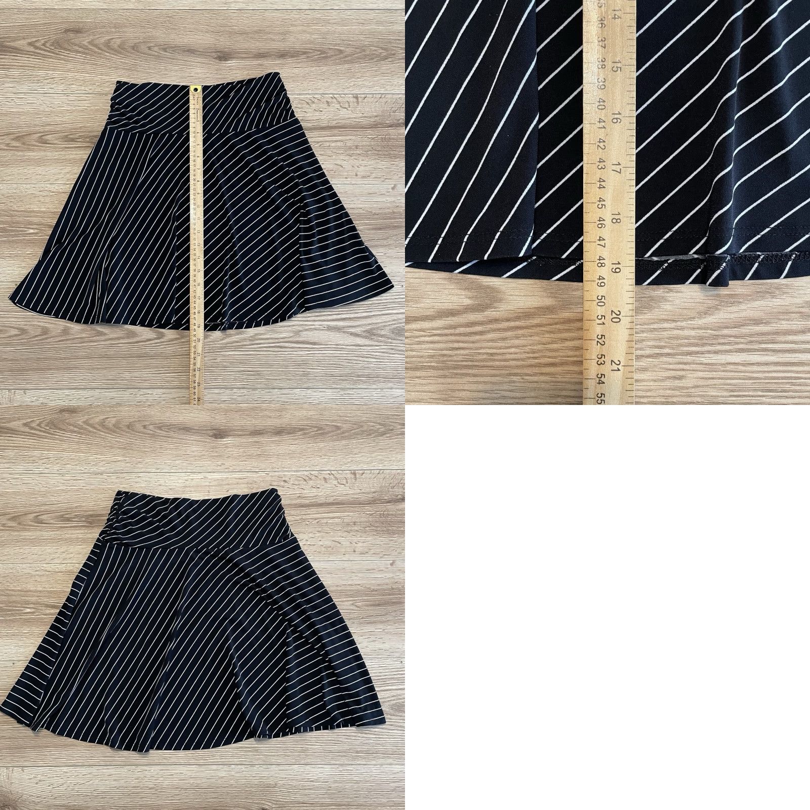 Vintage Maurices Skirt Women A-Line Short Black Striped Stretch Waistband Medium M Polyester Spandex Size 32" / US 10 / IT 46 - 8 Thumbnail
