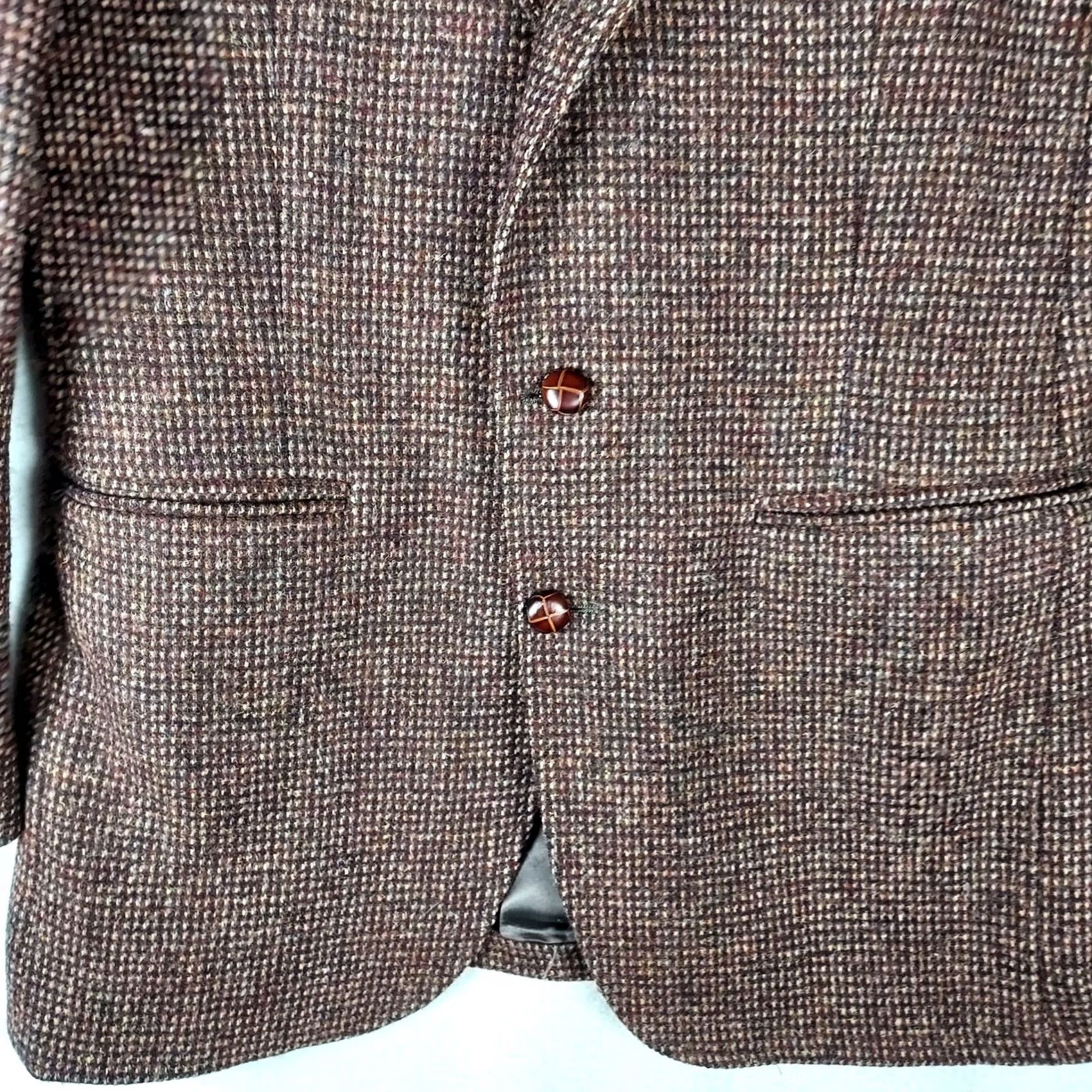 Stafford Stafford Wool Blazer 100% Pure Wool Brown Tweed Check Single‑Breasted 2‑Button Notch Lapel Mens Jacket 44R USA Size 44R - 7 Thumbnail