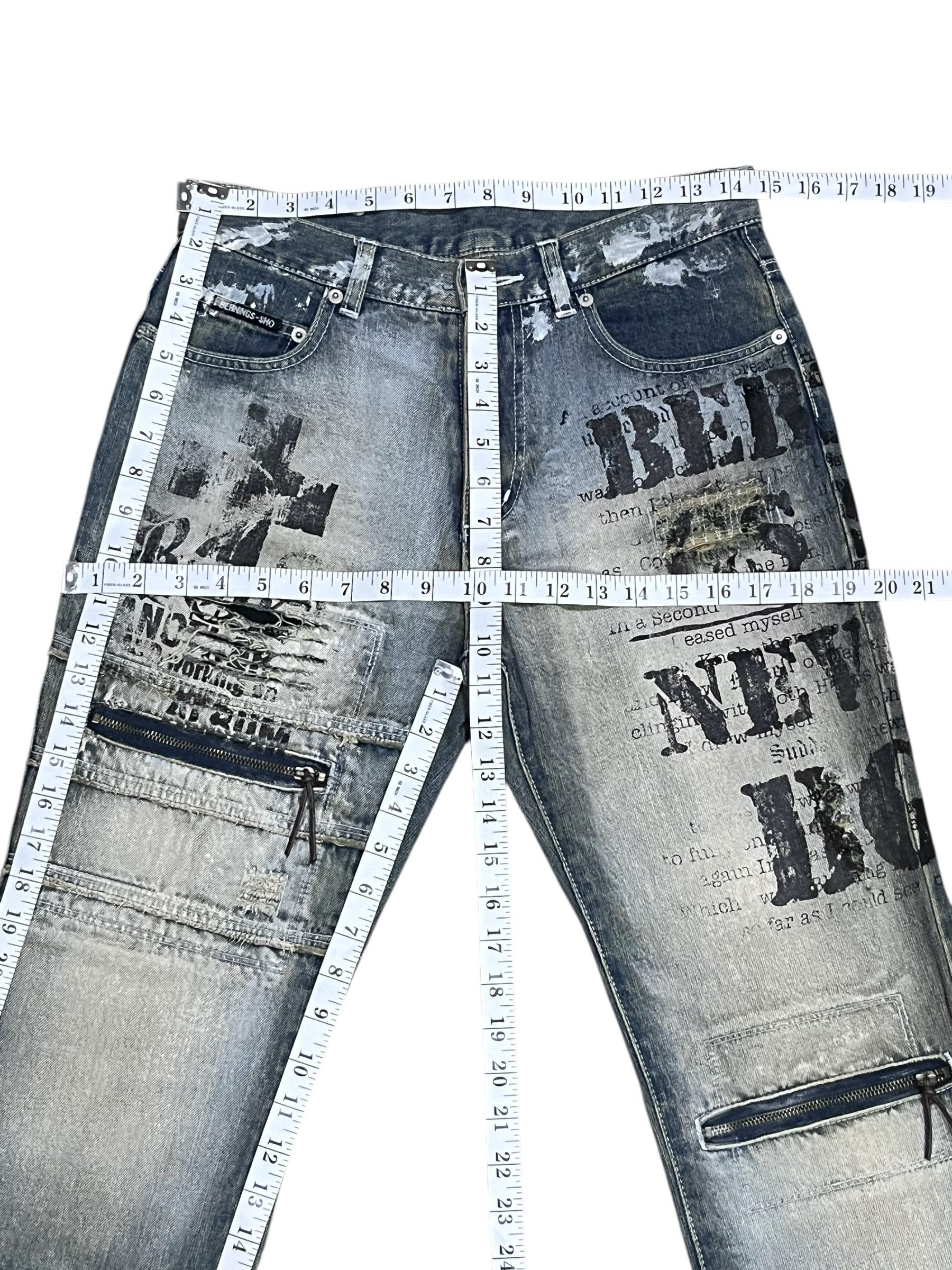 BERNINGS SHO Vtg BERNINGS-SHO Punk Distressed Poem Minimalist Flare Denim Size US 29 - 15 Thumbnail