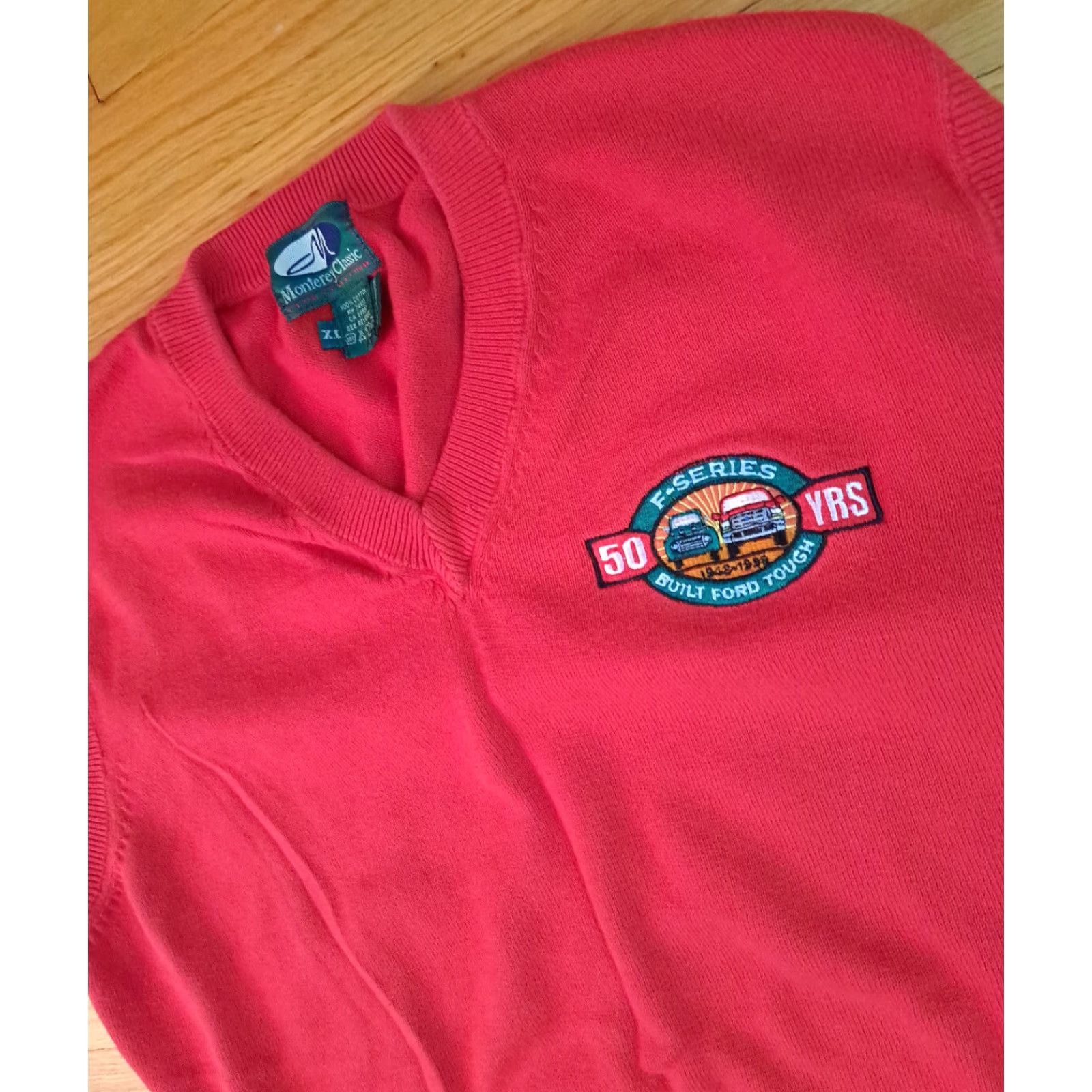 Ford VINTAGE Ford F-Series 50 Years Red Embroidered Sweater Golf Vest XL Unisex Adults Mens Womens Monterey Classic Size US XL / EU 56 / 4 - 3 Thumbnail