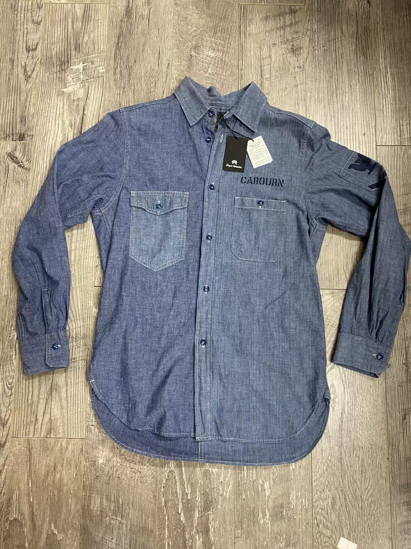 image of Nigel Cabourn Spliced Shirt in Blue, Men's (Size XS)