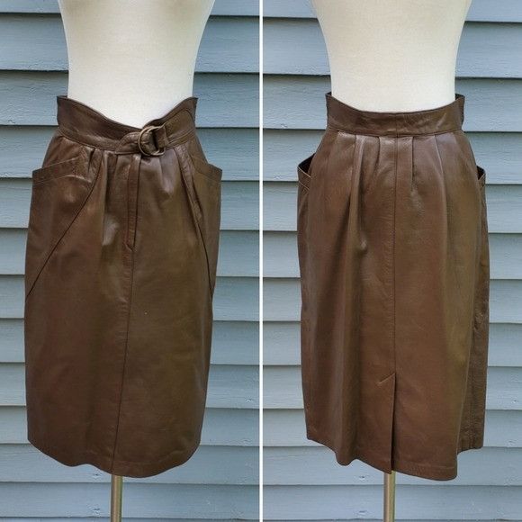 Vintage Vintage 70s Boho Hippie Chic Brown Leather Belted Vera Skirt Size 27" / US 4 / IT 40 - 2 Thumbnail