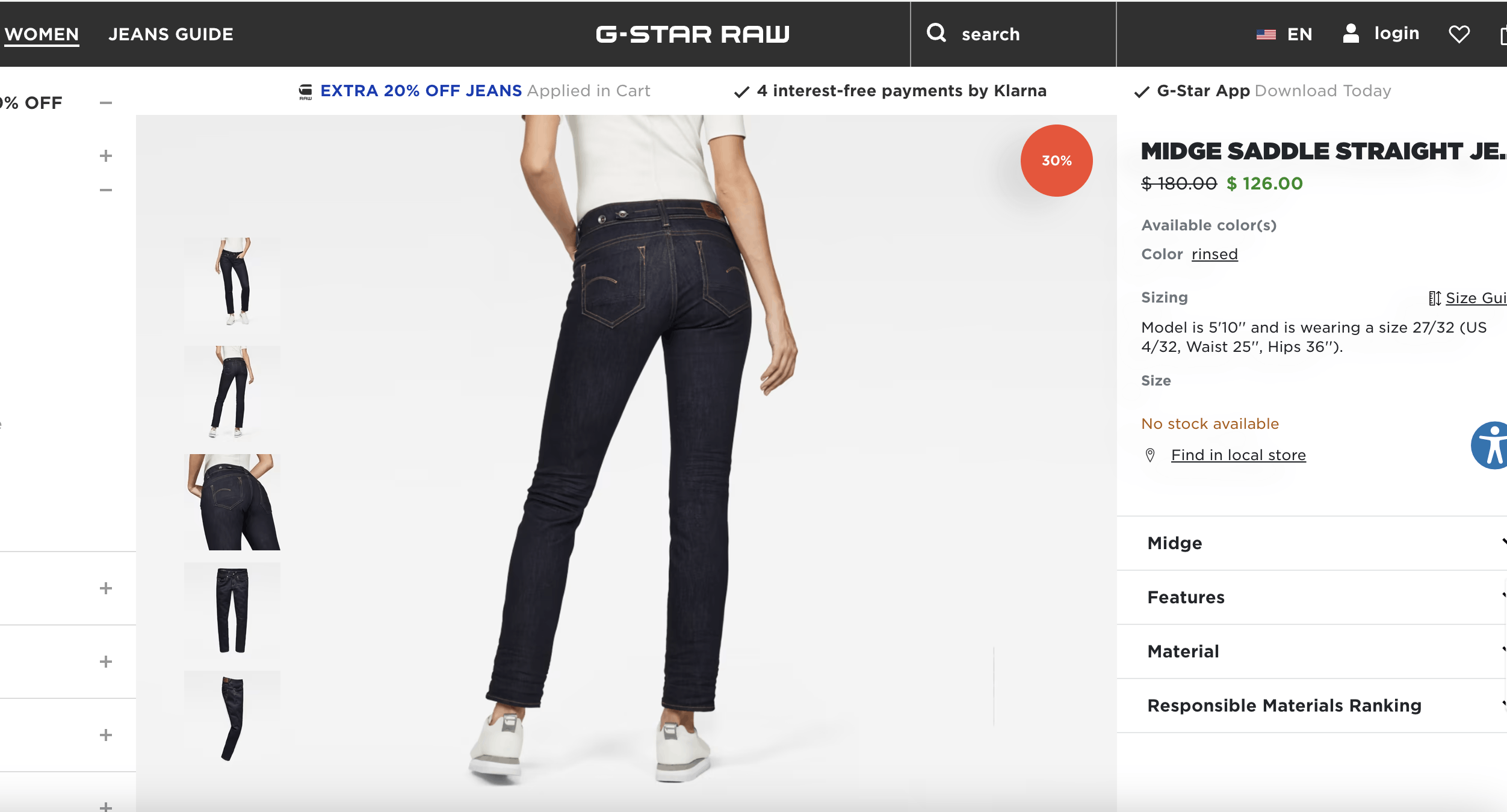 G-Star G-Star RAW Midge Saddle Straight Jeans Dark blue Size 30" / US 8 / IT 44 - 4 Thumbnail