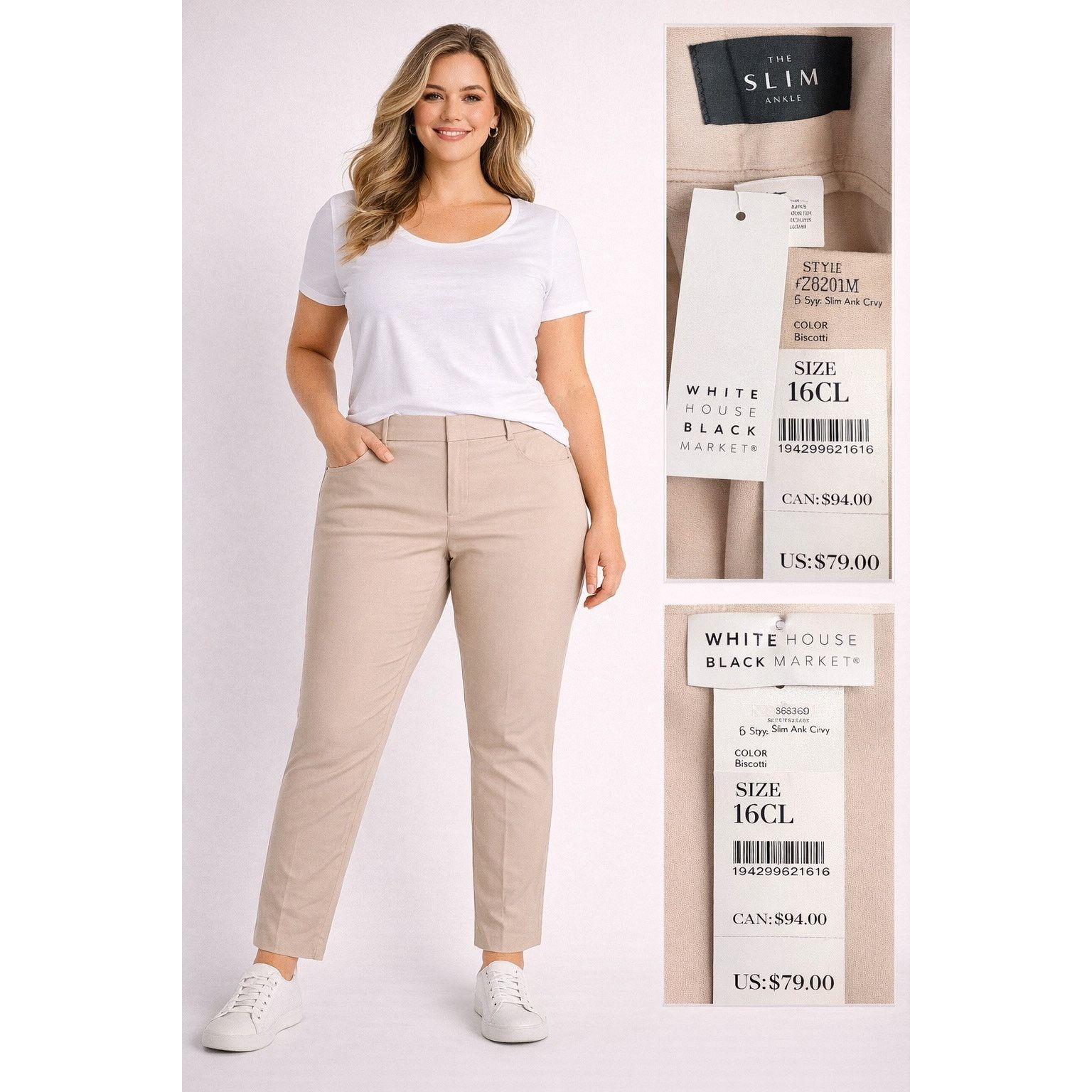 White House Black Market 1095 WHBM Beige Curvy Slim Ankle Pants 16L Minimal Office Size 38" / US 16 / IT 52 - 1 Thumbnail