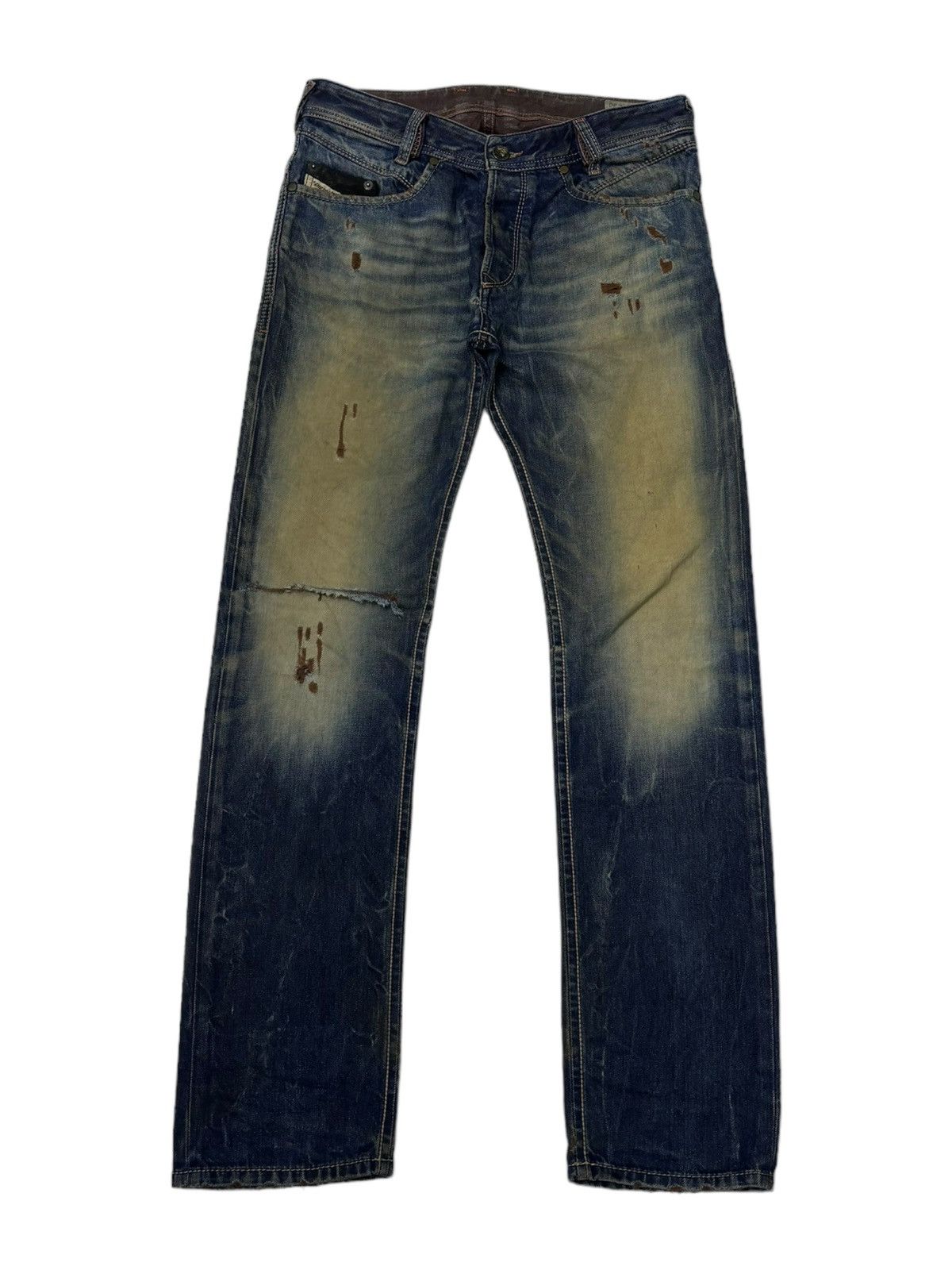 image of Diesel Mud Wash Rusty Distress Denim Jeans in Blue, Men's (Size 30)