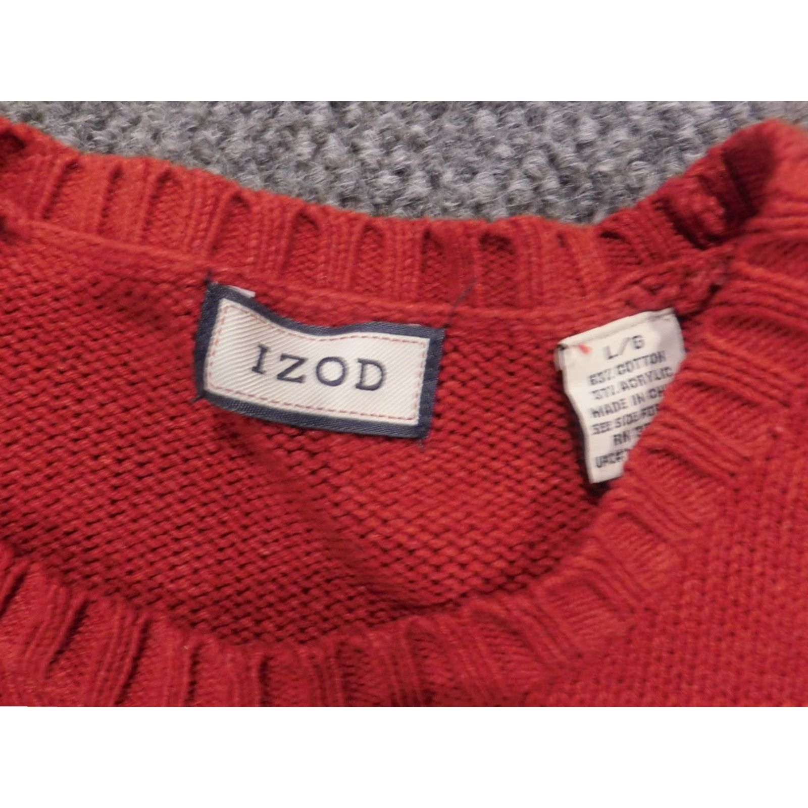 Izod IZOD Sweater Men L Red Crew Neck Pullover Logo Classic Knit Open-Knit Casual Winter Regular Fit Size US L / EU 52-54 / 3 - 4 Thumbnail