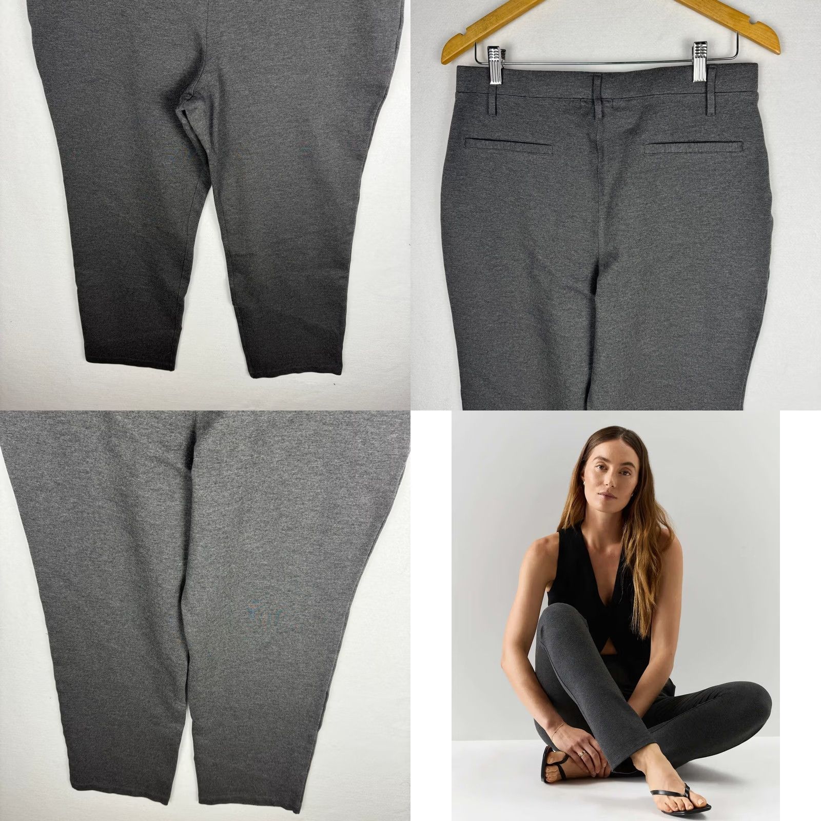 Quince Quince Pants Charcoal Grey Womens Size L Straight Leg Ultra-Stretch Ponte Size 36" / US 14 / IT 50 - 8 Thumbnail