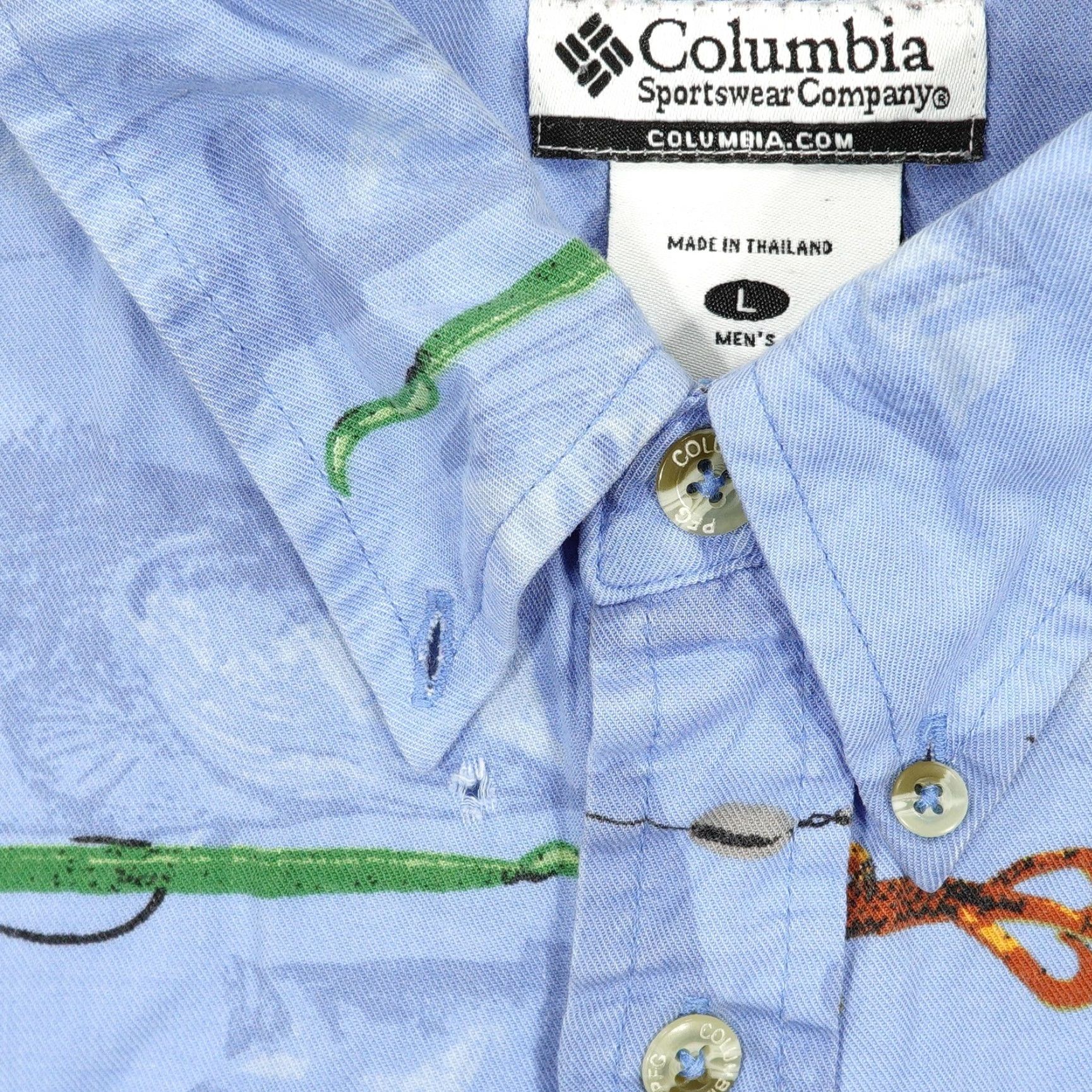 Vintage Columbia Shirt Mens Large Blue Short Sleeve Button Down Fishing Lure Pattern Size US L / EU 52-54 / 3 - 4 Thumbnail