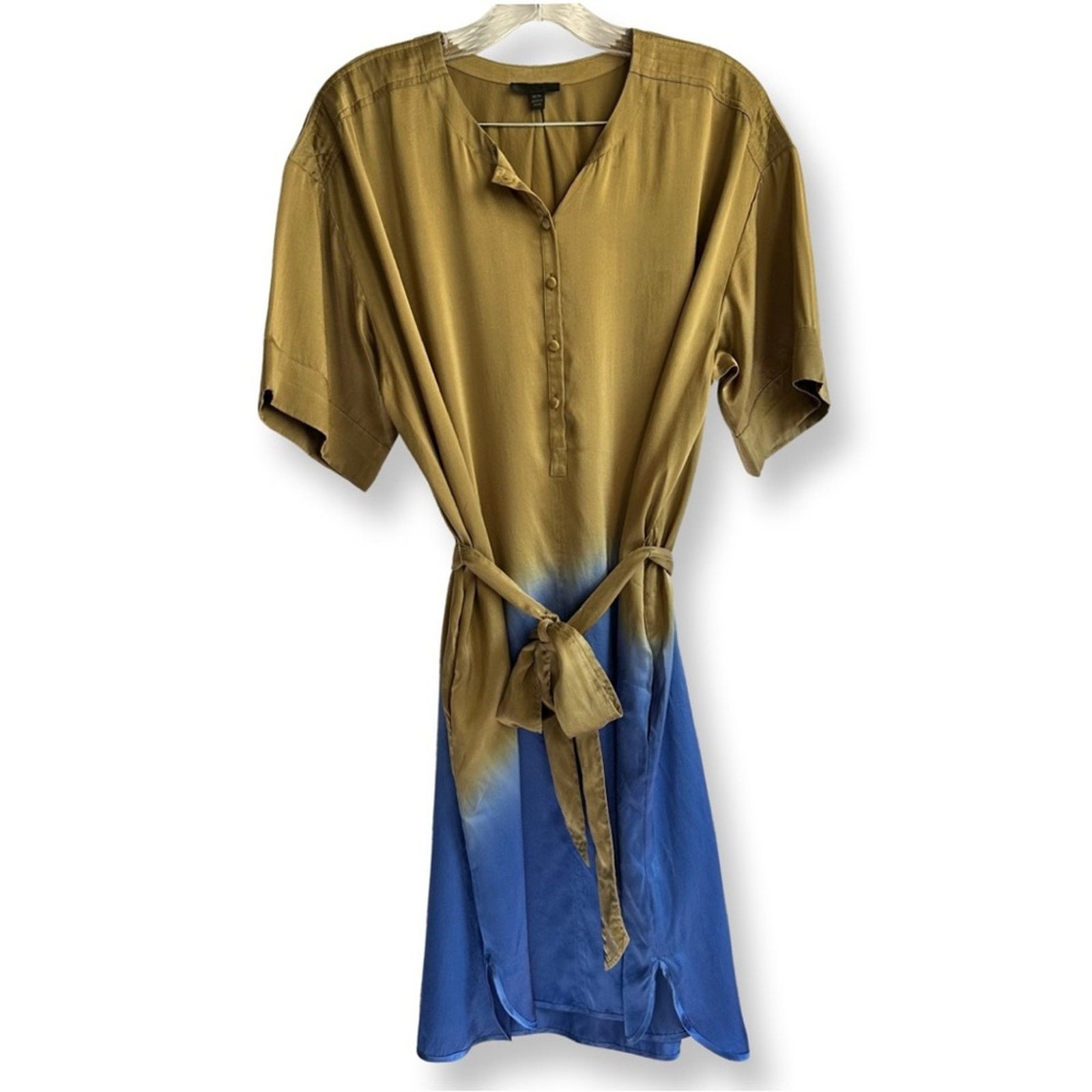 ATM Anthony Thomas Melillo NWOT ATM Silk Charmeuse V-Neck Dress In Olive Royal Dip Dye Size M / US 6-8 / IT 42-44 - 8 Thumbnail