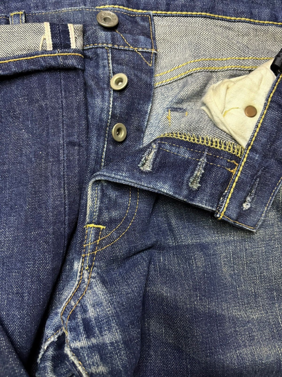 Designer × Japanese Brand Vintage Japanese Brand Selvedge Button Fly Mud Wash Jeans Size US 33 - 3 Thumbnail
