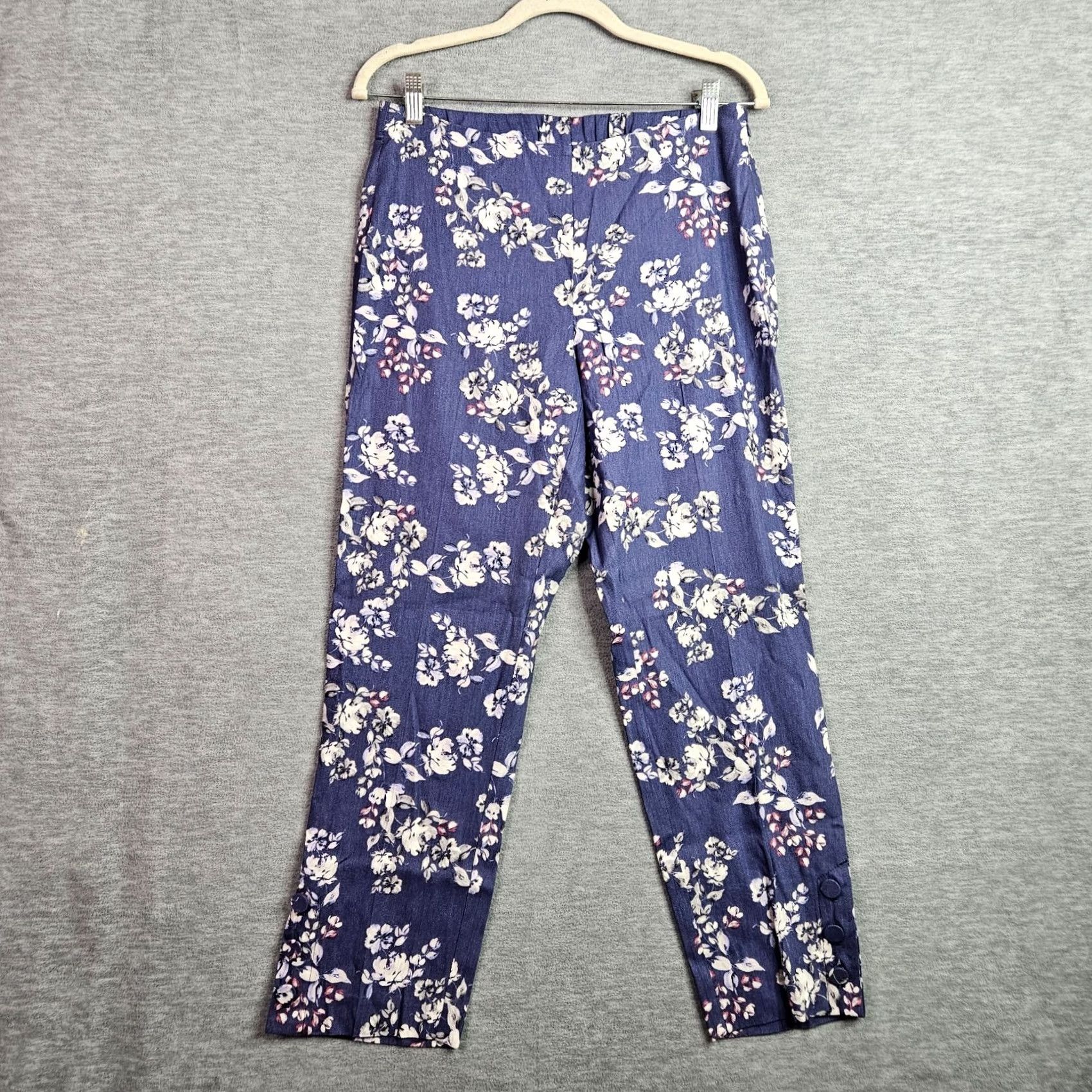 J. Jill J.Jill Linen Stretch Pants Women S Blue Floral Pull On Ankle Casual Pants Size 28" / US 6 / IT 42 - 2 Thumbnail