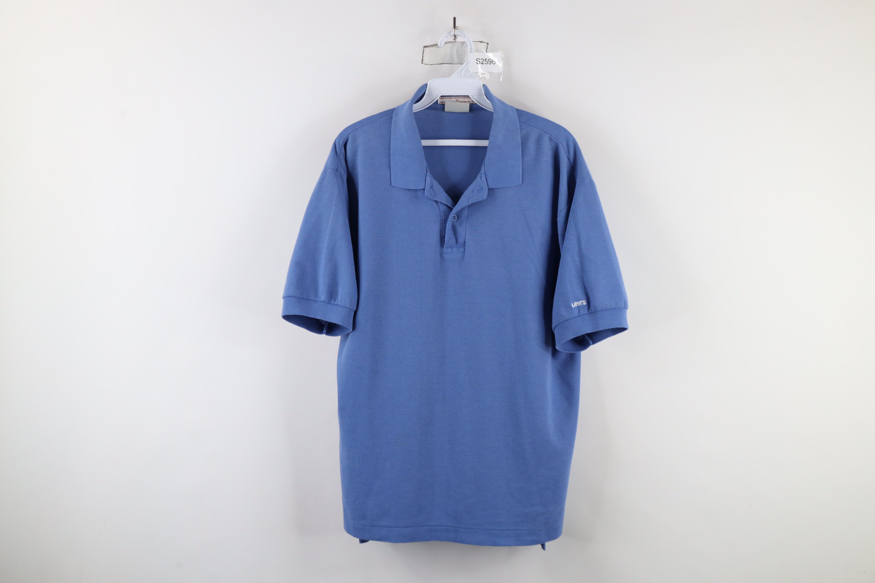 Levi's × Vintage Vintage 80s 90s Levis Spell Out Collared Polo Shirt Blue Size US L / EU 52-54 / 3 - 1 Thumbnail