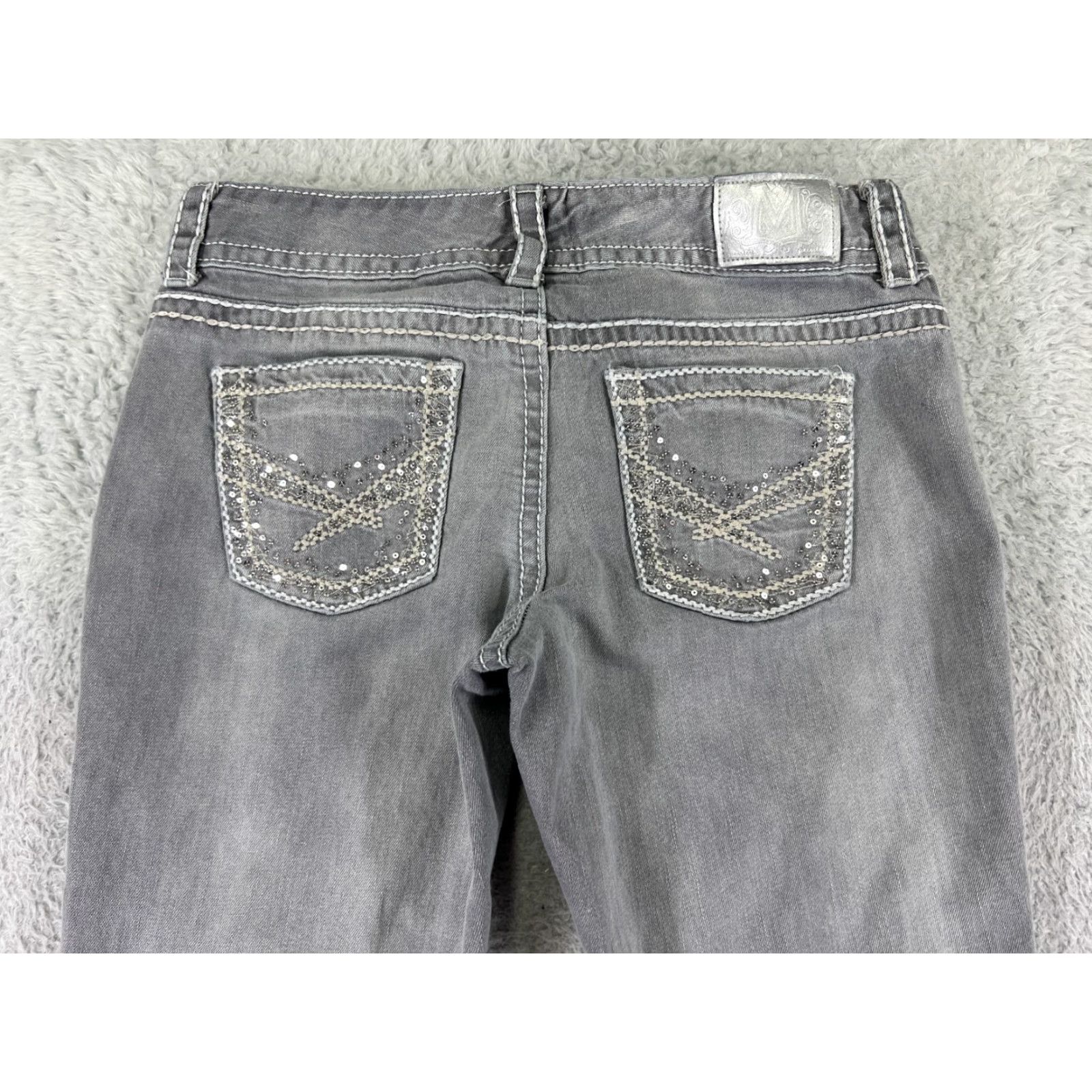 Vintage Maurices Jeans Womens 9 Gray Denim Cotton Blend Stretch Mid Rise Bling Straight Size 30" / US 8 / IT 44 - 4 Thumbnail