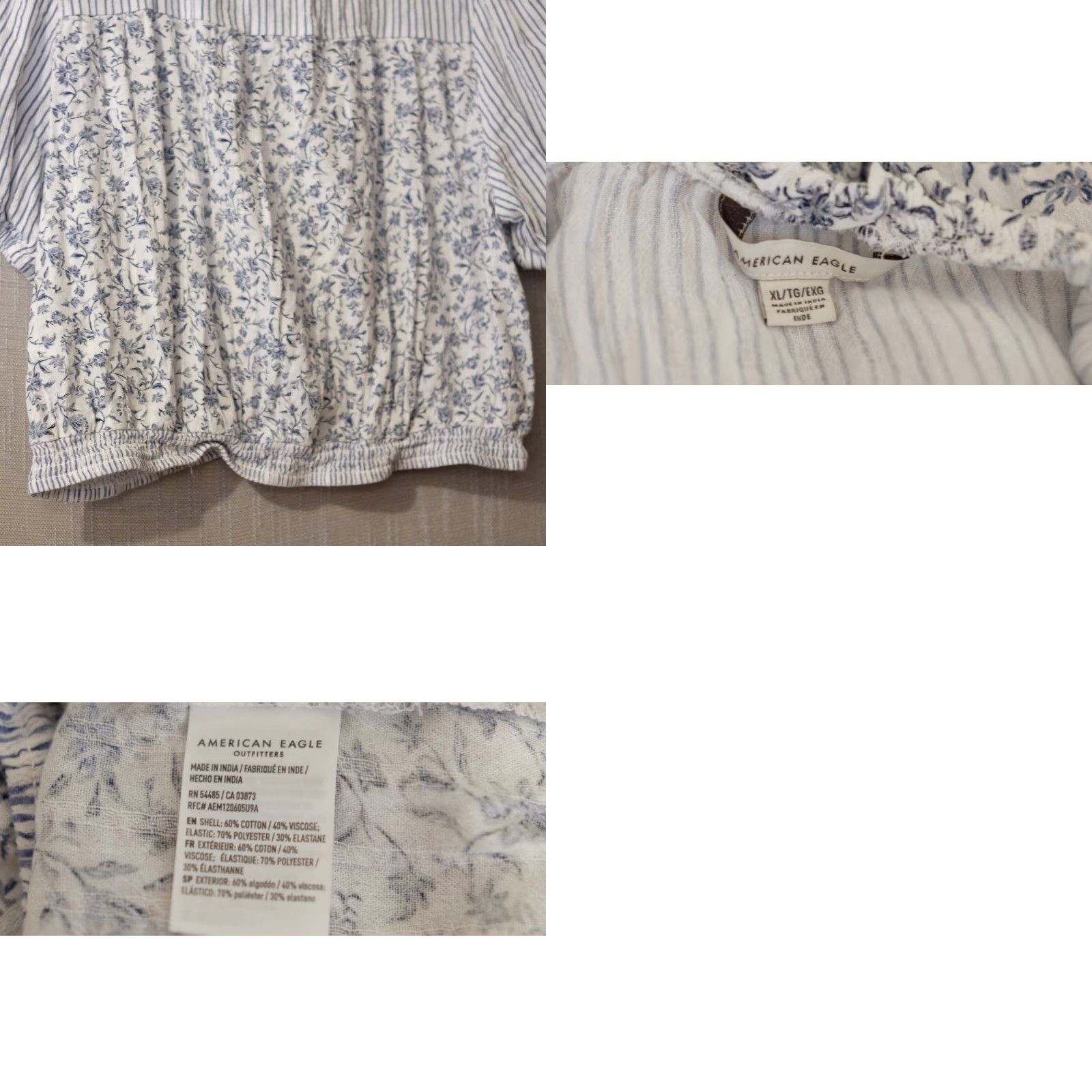 American Eagle Outfitters **EUC American Eagle Floral Crop Navy/White Women's XL Blouse** User: EUC American Eagle Floral Crop Navy/White Women's XL Blouse Size XL / US 12-14 / IT 48-50 - 8 Thumbnail