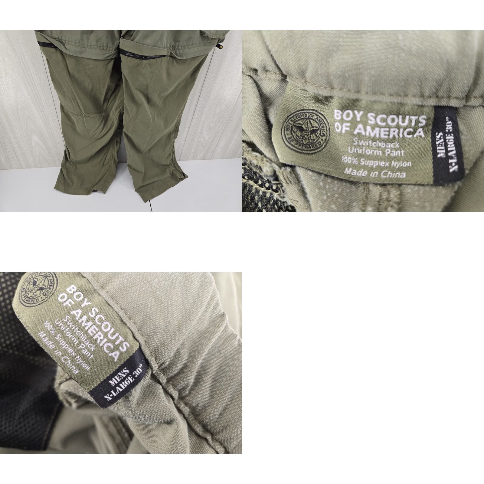 Vintage DISTRESSED Boy Scouts Switchback Pants Mens XL Green Nylon Zip Off Convertible BSA Mens XL 42x31 Pants Size US 36 / EU 52 - 9 Thumbnail