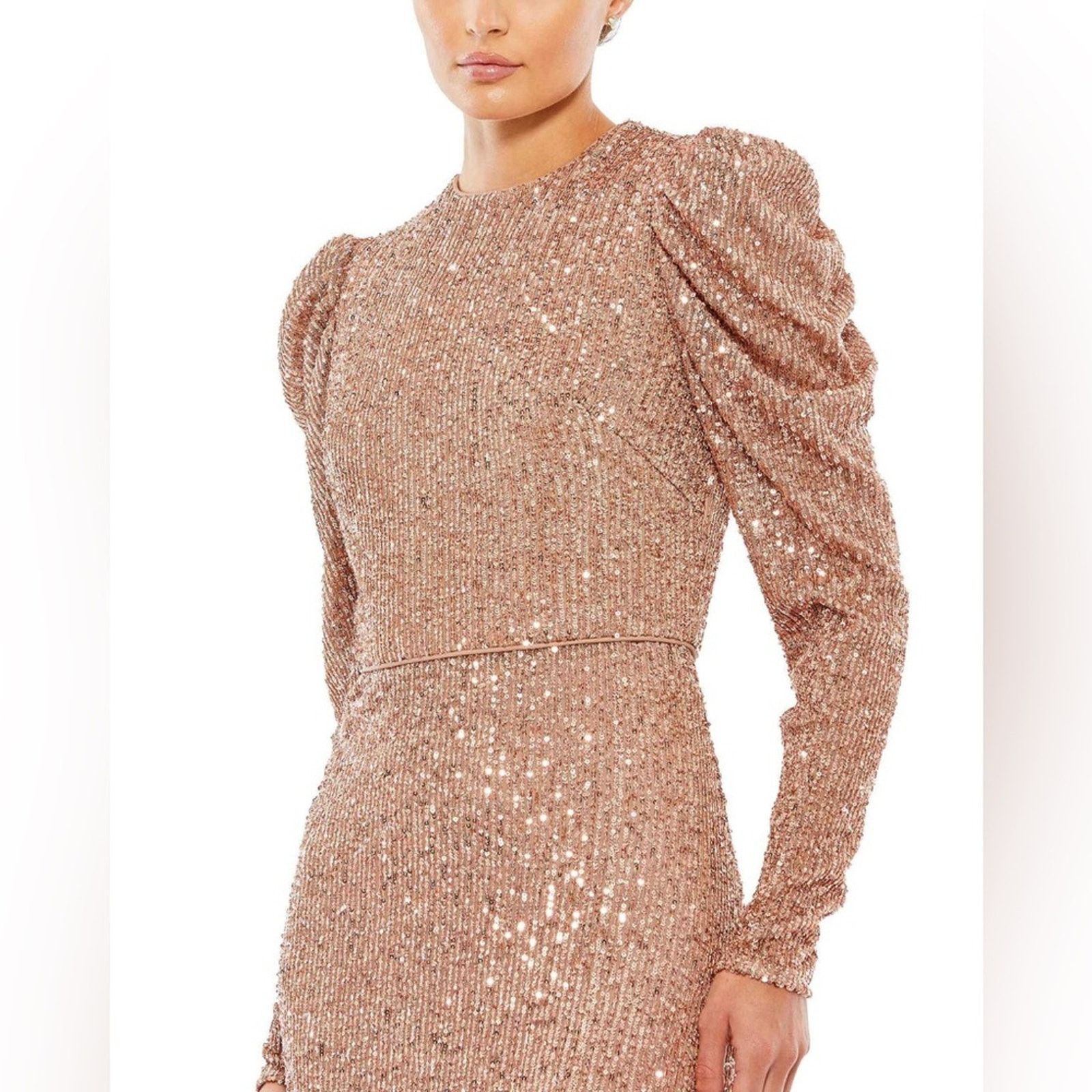 Designer Mac Duggal SEQUINED HIGH NECK PUFF LONG SLEEVE COLUMN GOWN 8 Size M / US 6-8 / IT 42-44 - 7 Thumbnail