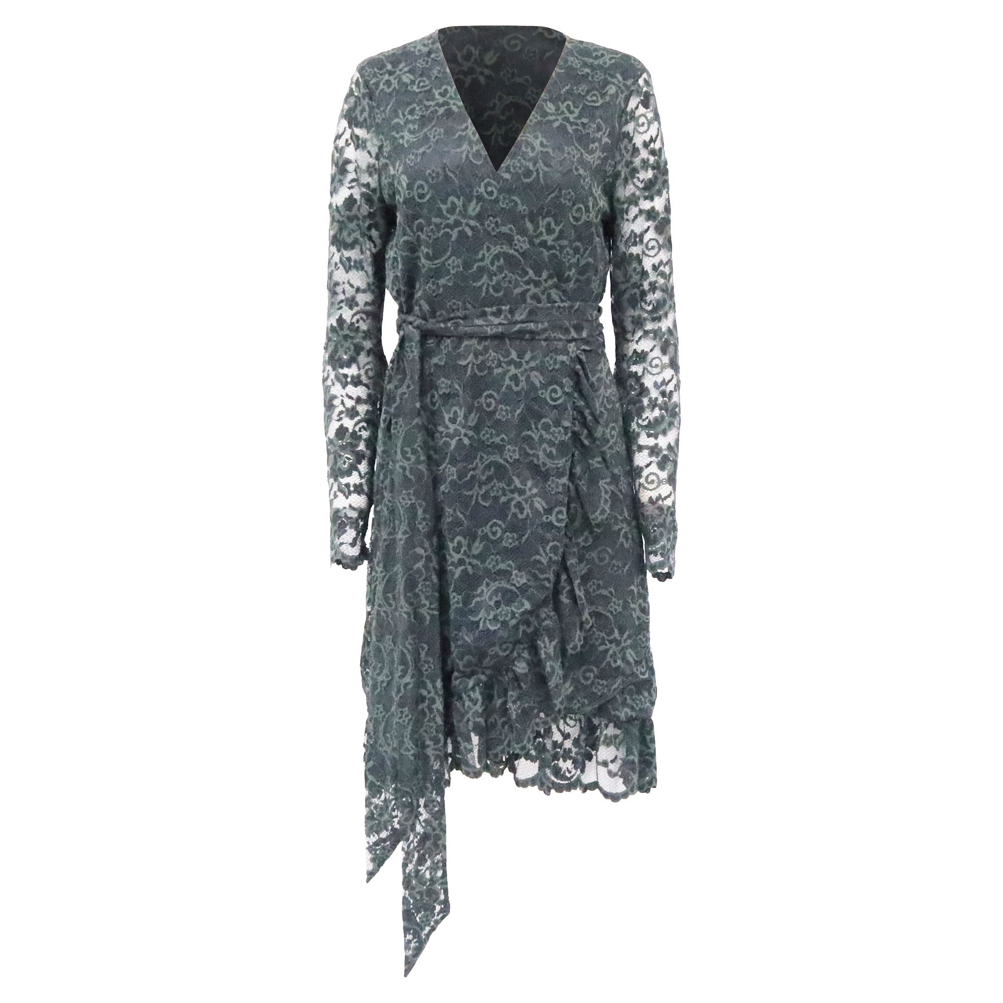 Ganni Ganni Flynn Lace Wrap Dress in Green Polyamide Size S / US 4 / IT 40 - 1 Thumbnail