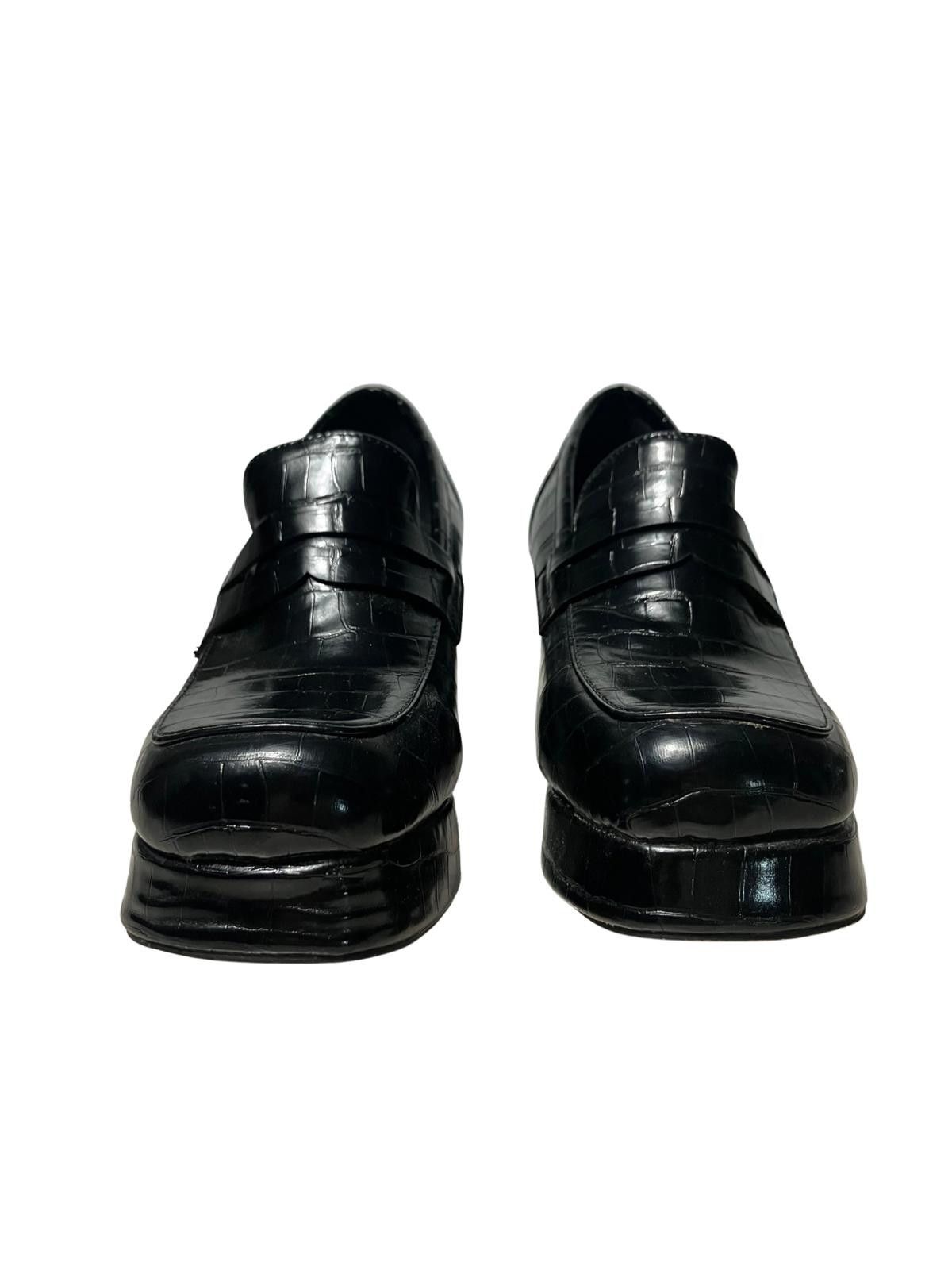 Asos ASOS Design Croc Embossed Platform Loafers Black UK4 Size US 4 / IT 34 - 4 Thumbnail