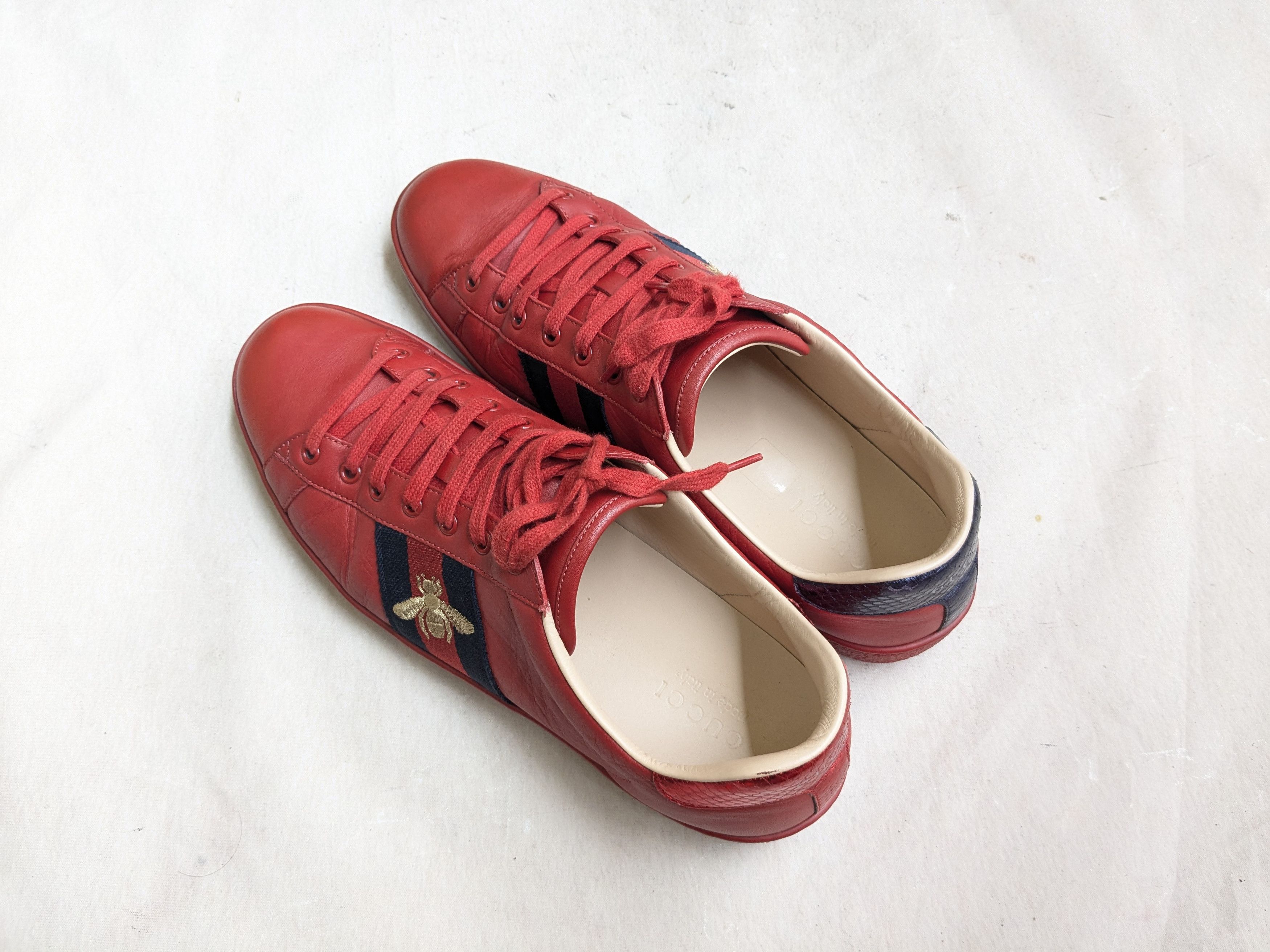 Gucci Gucci Ace Sneakers Red Bee Leather Low Tops Size US 12.5 / EU 45-46 - 14 Thumbnail