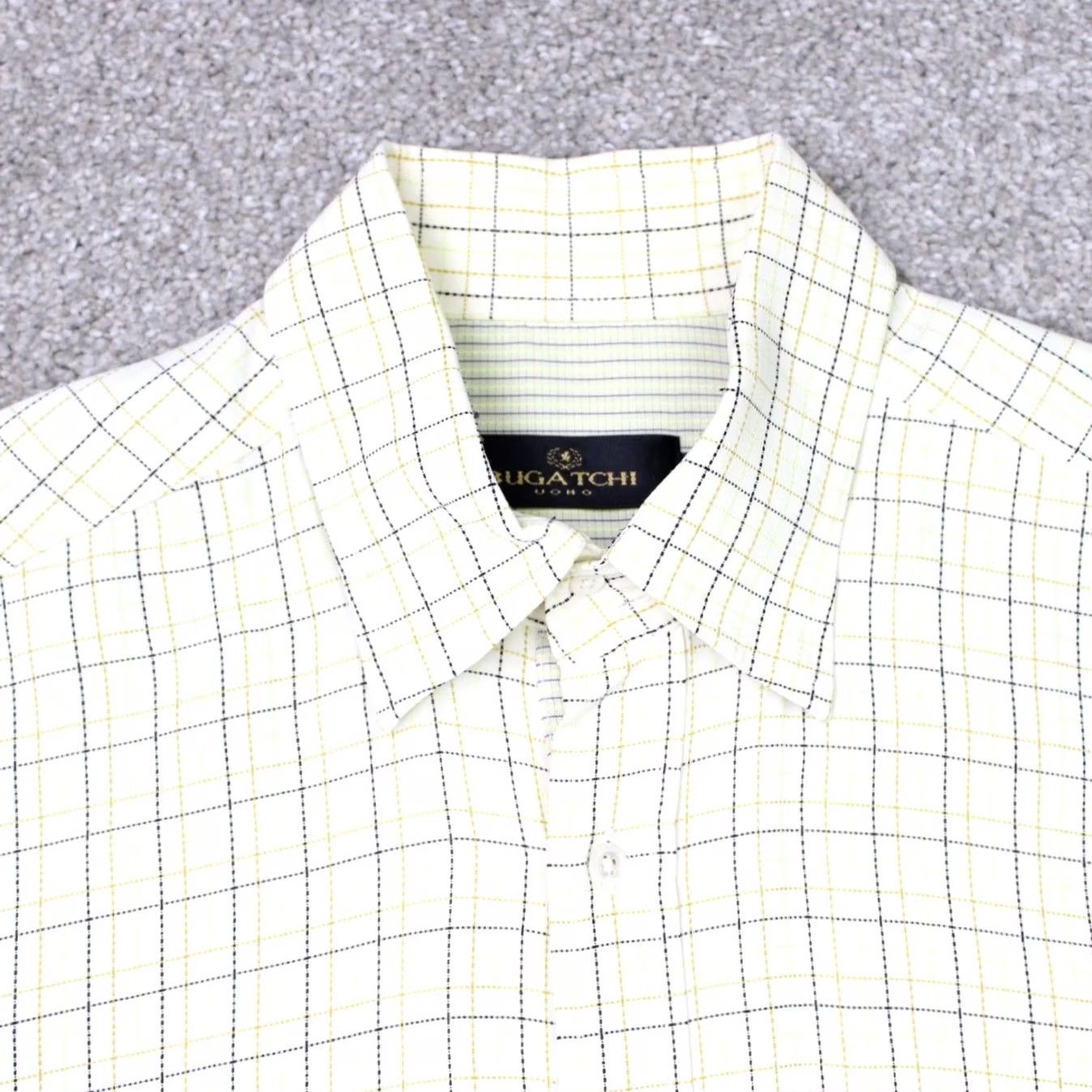 BUGATCHI Bugatchi Uomo Shirt Mens Large Yellow Check Modal Rayon/Poly Blend Long Sleeve Button-Up Casual Business Size US L / EU 52-54 / 3 - 4 Thumbnail