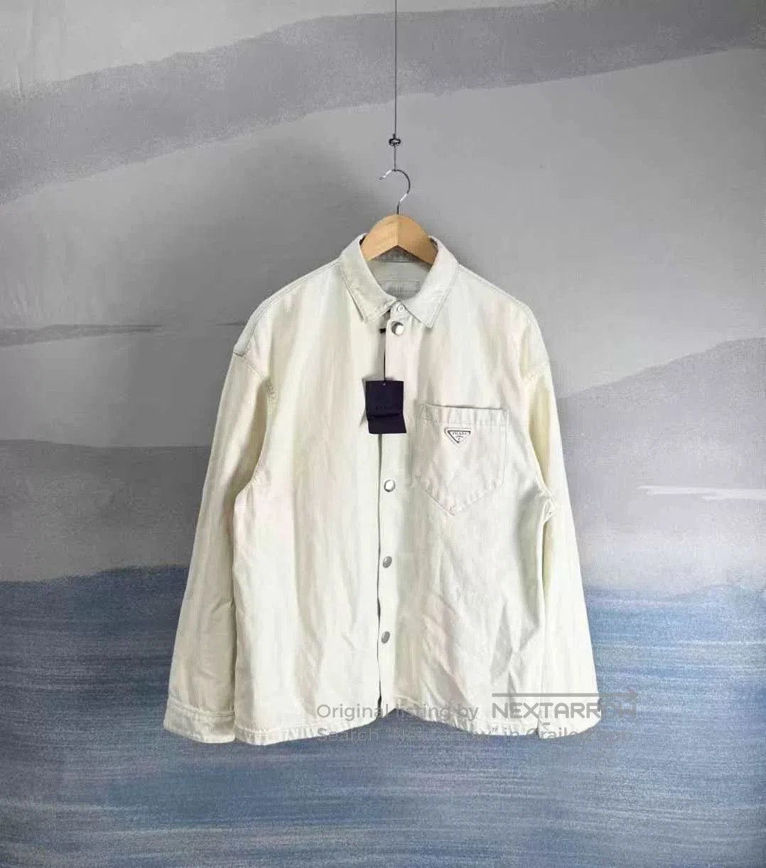 Prada Prada Beige Denim Jacket with Triangle Logo. Size US M / EU 48-50 / 2 - 1 Thumbnail