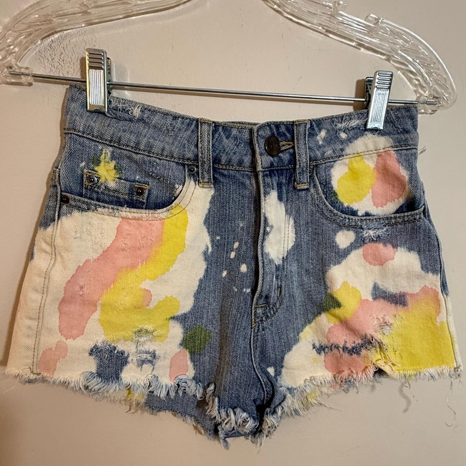 Bdg BDG pastel bleach & dyed distressed cutoff denim shorts 24” Size 24" / US 00 / IT 34 - 1 Thumbnail