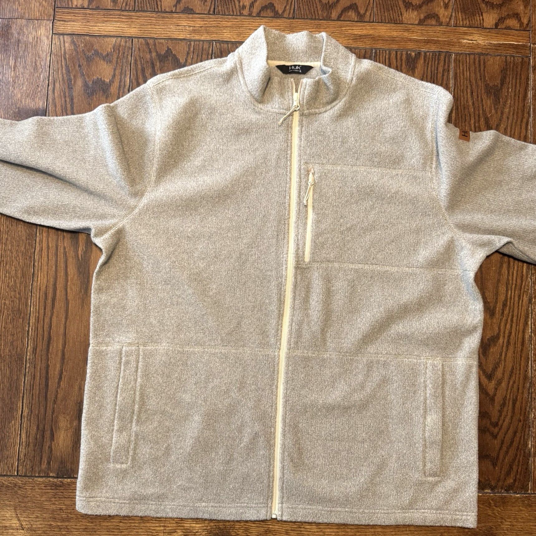 Vintage Huk Jacket Mens XL Full Zip Performance Fleece Beige Pockets Mock Neck Windbreaker Outdoor Fishing Hiking Size US XL / EU 56 / 4 - 2 Thumbnail