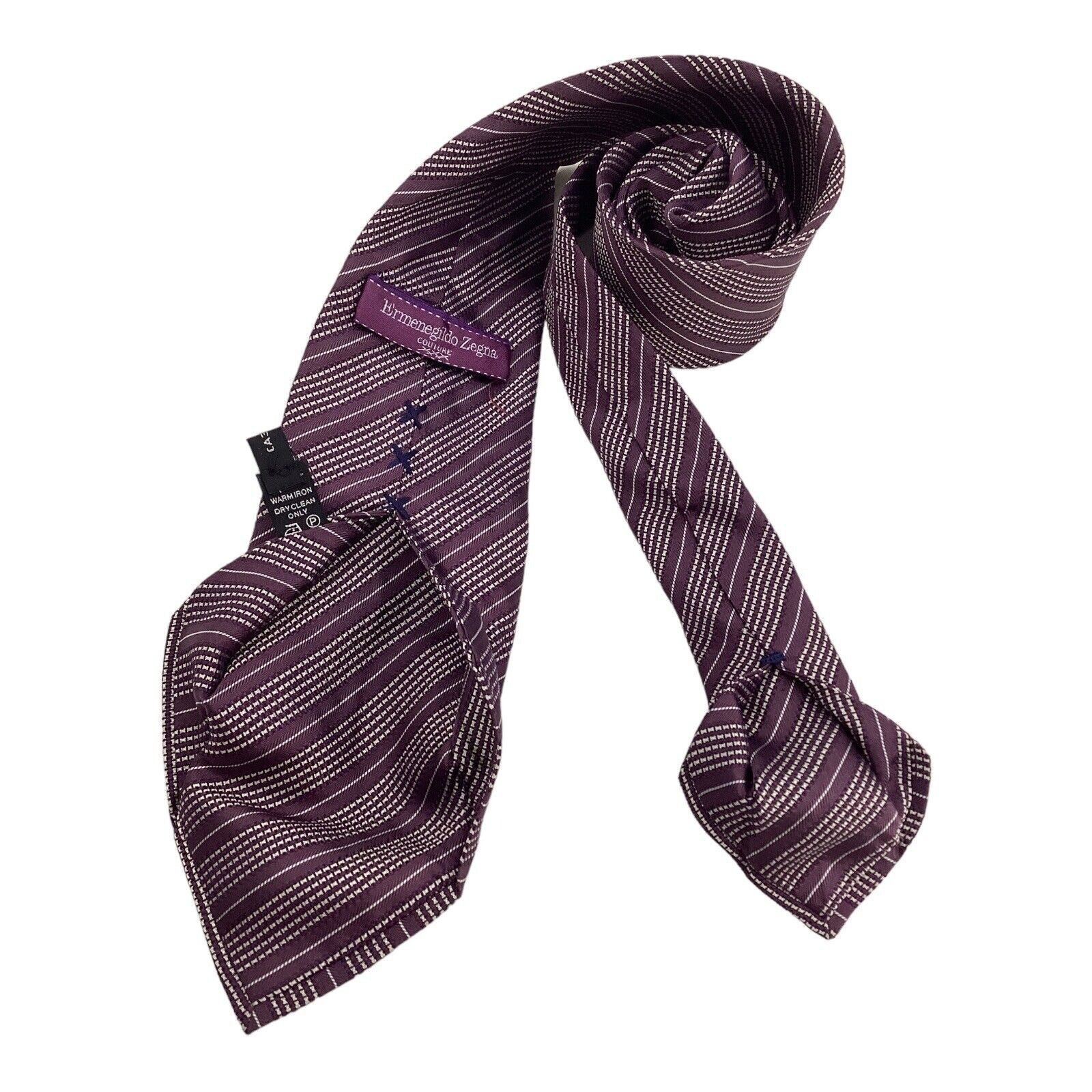 Ermenegildo Zegna ERMENEGILDO ZEGNA COUTURE Purple Striped Luxury Silk Tie Size ONE SIZE - 4 Thumbnail