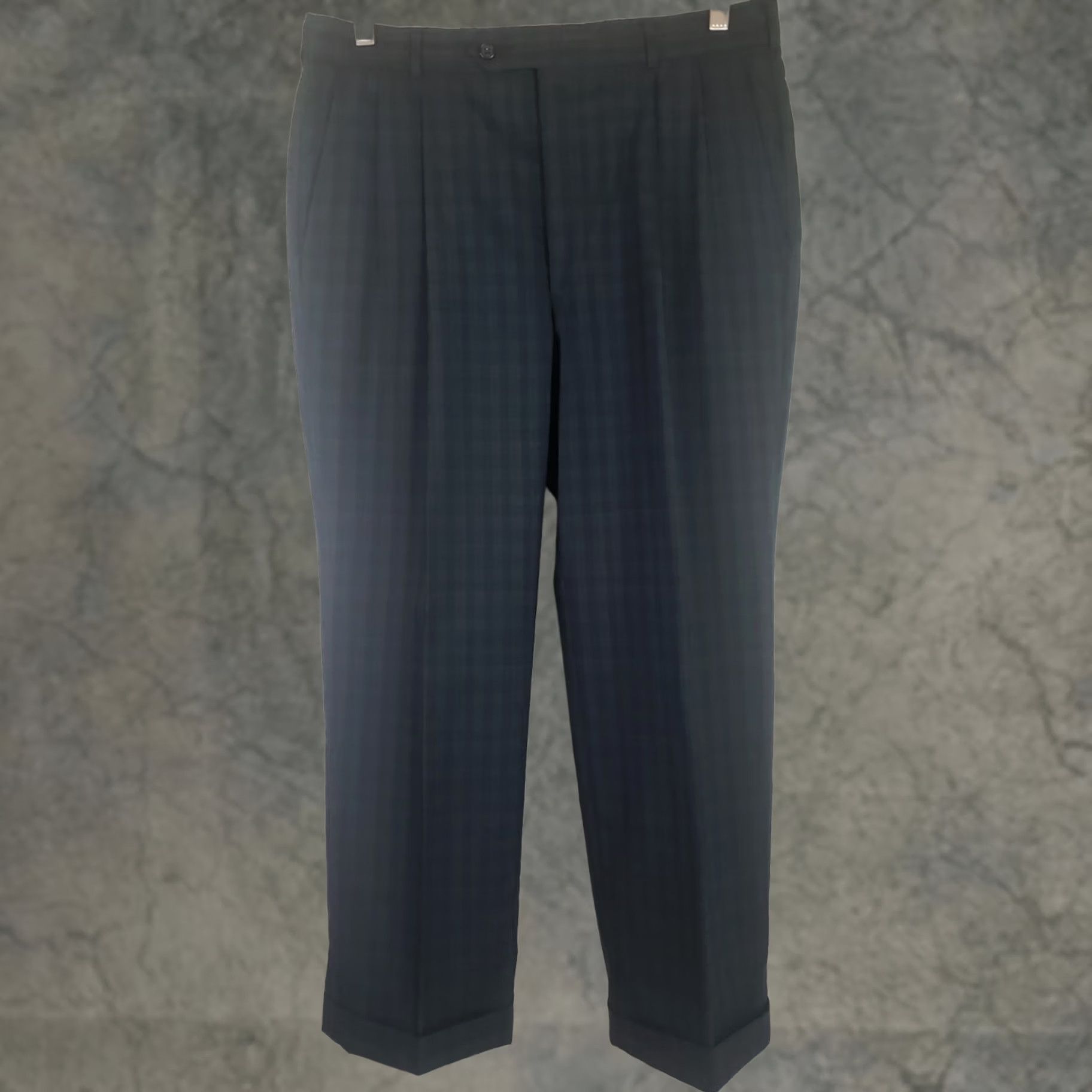 Vintage Mens Corbin Scottish Tartans Pants Green Blue Plaid Wool Casual Flat Front Straight Leg 32X27.5" Size US 32 / EU 48 - 1 Thumbnail