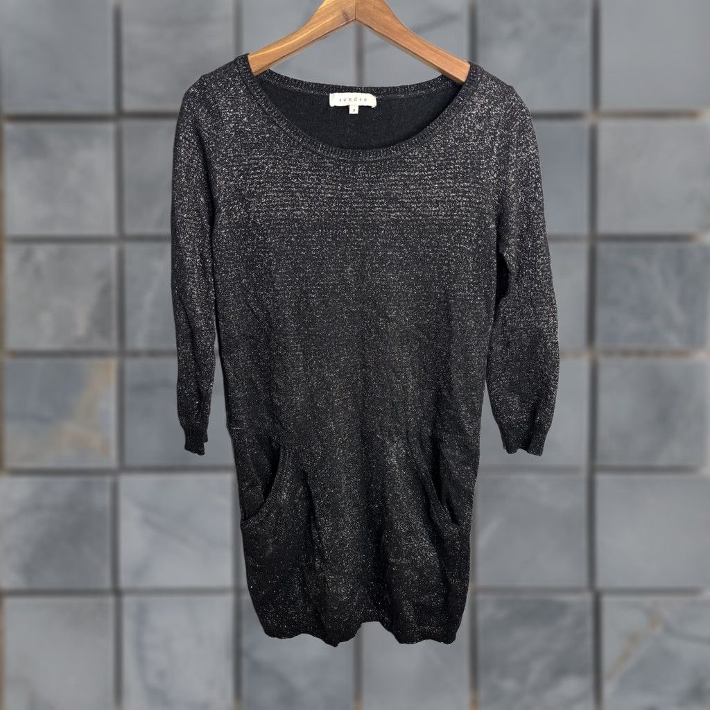 Sandro VINTAGE Sandro Sweater Dress? No, Sandro Sweater Dress Women Large Black Metallic Knit Long Sleeve Pockets Shimmer Size L / US 10 / IT 46 - 1 Thumbnail
