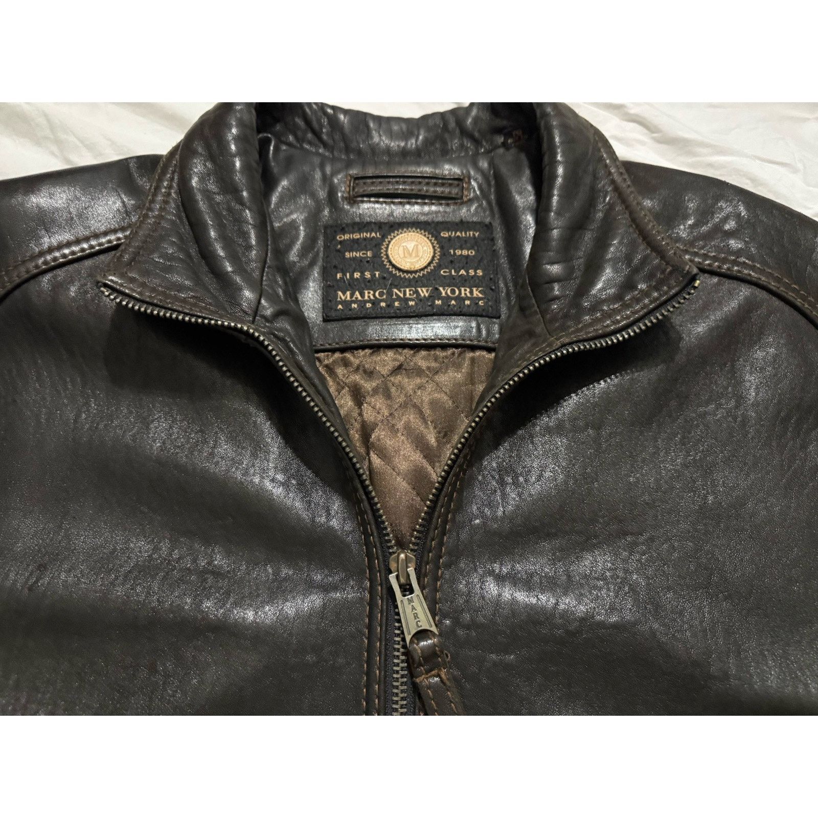 Andrew Marc Vintage Andrew Marc New York Brown Leather Biker Jacket Mens Size US XL / EU 56 / 4 - 2 Thumbnail