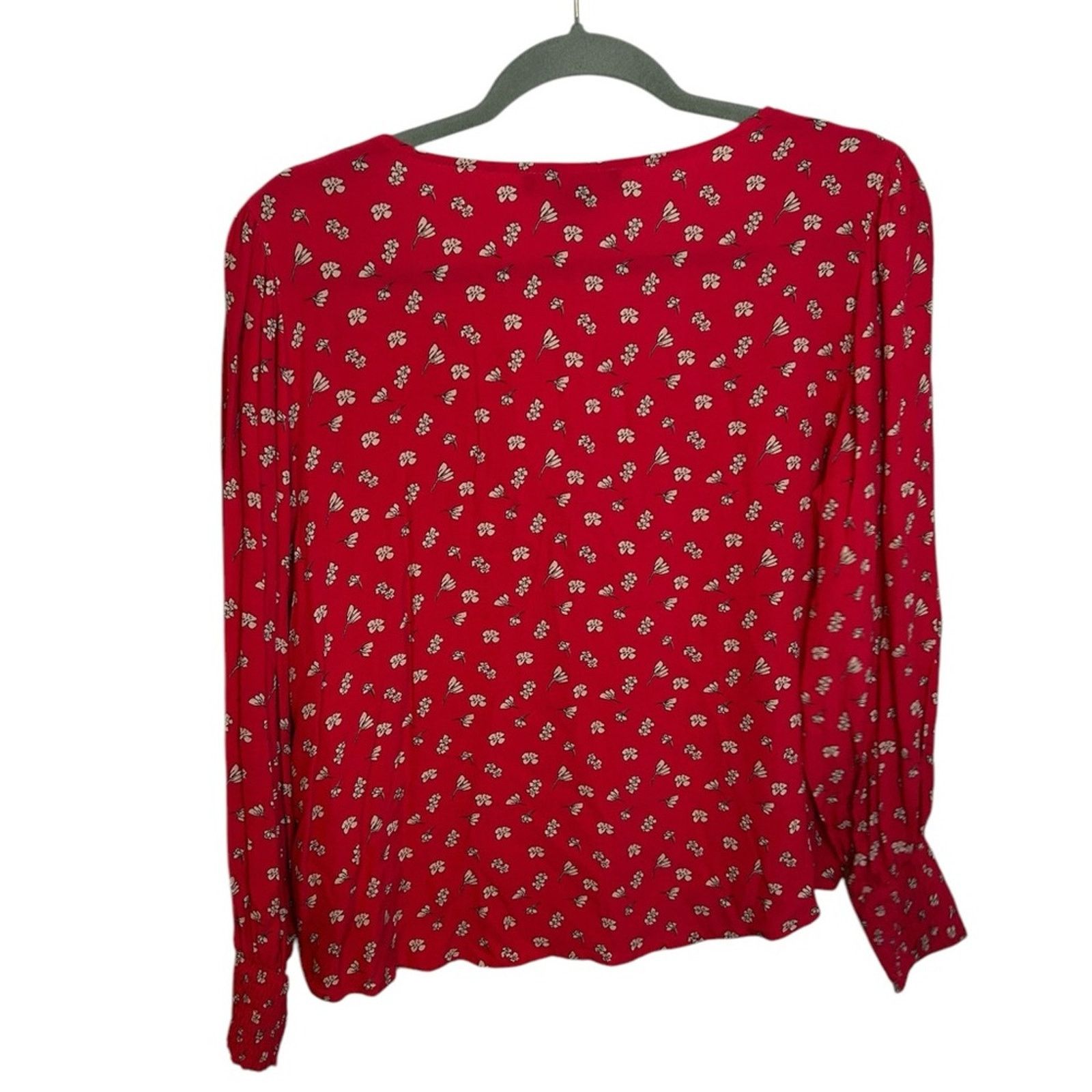 Sanctuary Sanctuary Red Floral V-Neck Balloon Sleeve Button Front Top Size S / US 4 / IT 40 - 2 Thumbnail