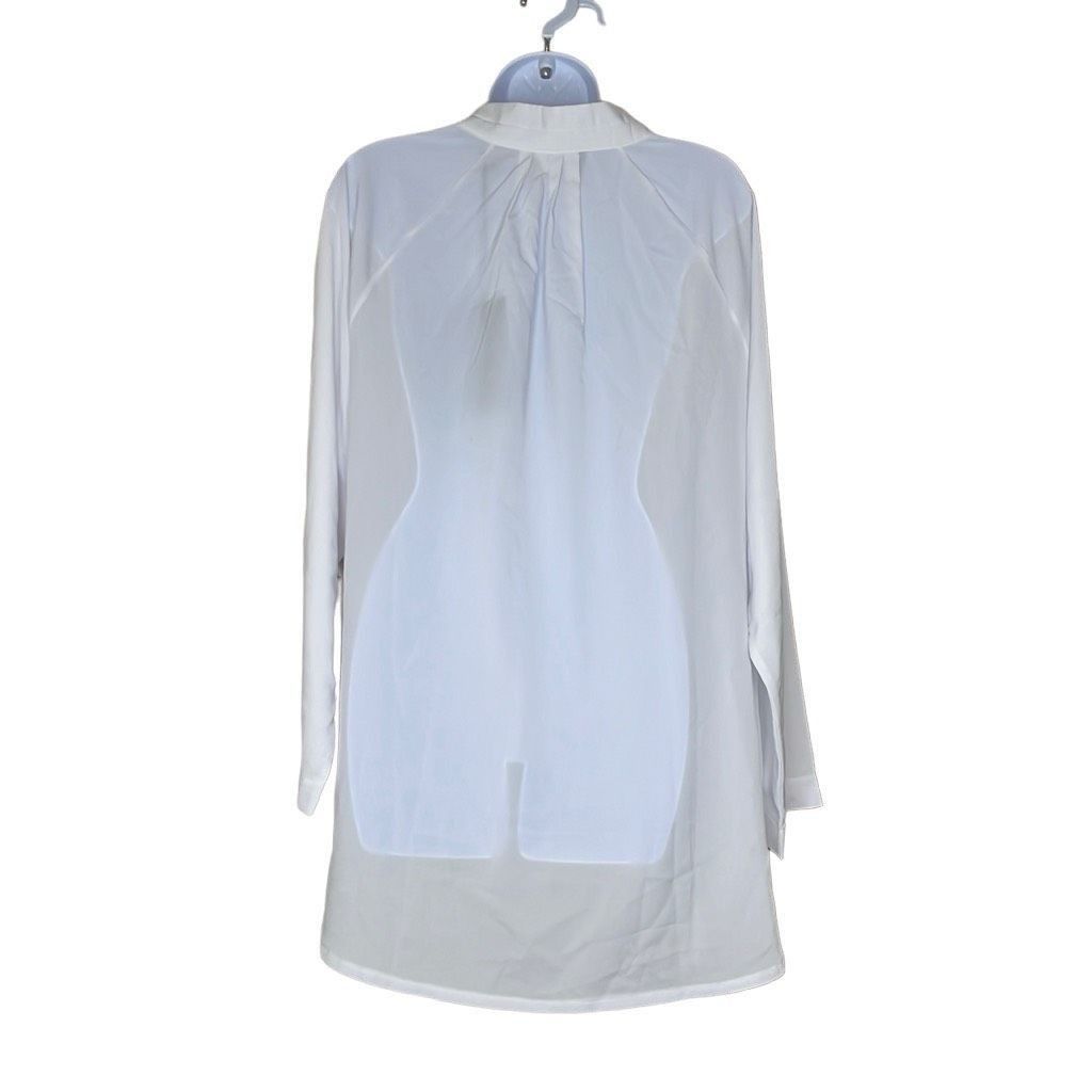 Alpha Studio Alpha Studio Womens M/L Button Front Blouse White Sheer Long Size L / US 10 / IT 46 - 2 Thumbnail