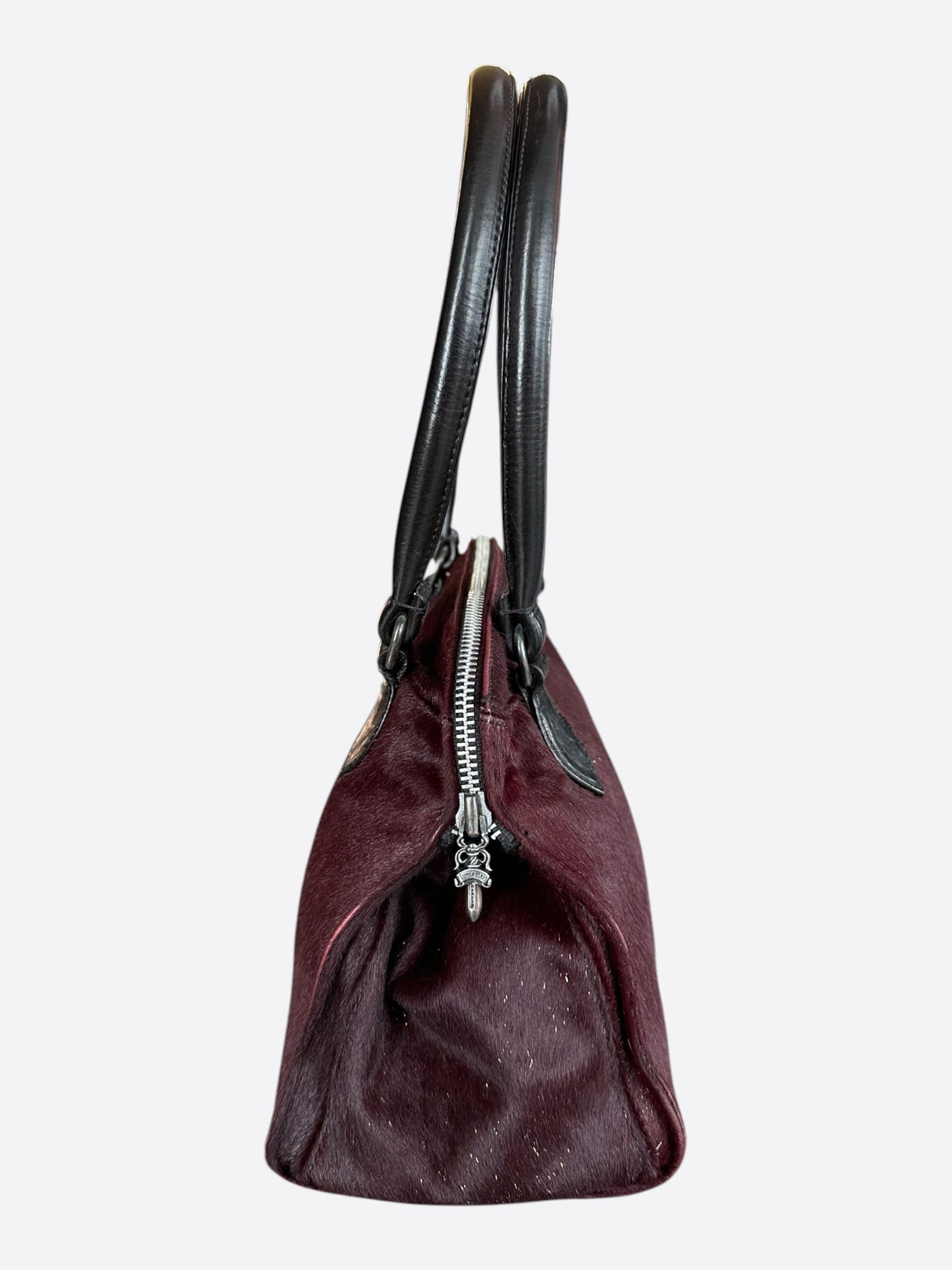 Chrome Hearts Chrome Hearts Burgundy & Black Ponyhair Hand Bag Size ONE SIZE - 4 Thumbnail