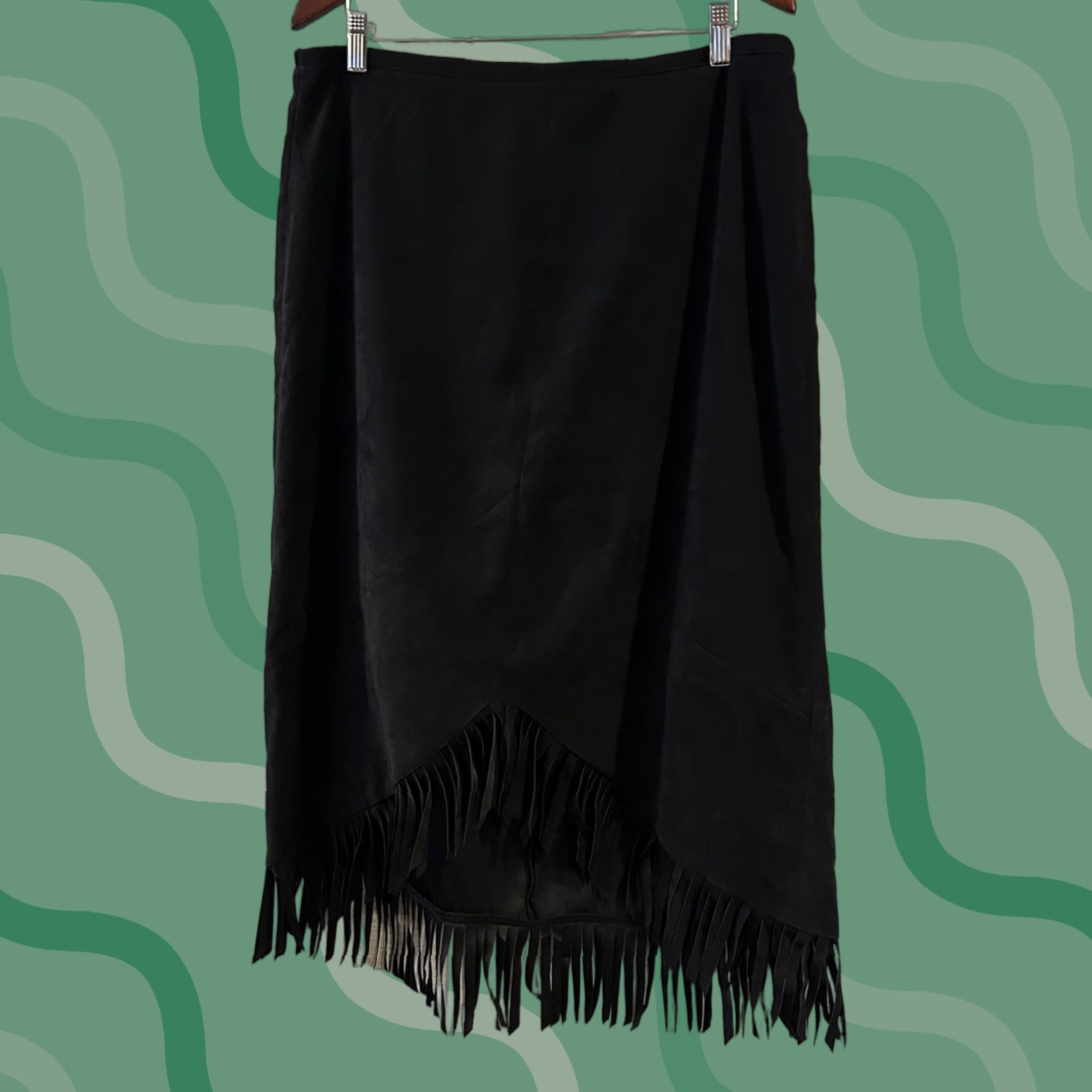 Denim & Co. Denim & Co Skirt Black Fringe Asymmetric Faux Suede Western Ranch Large Size 36" / US 14 / IT 50 - 1 Thumbnail